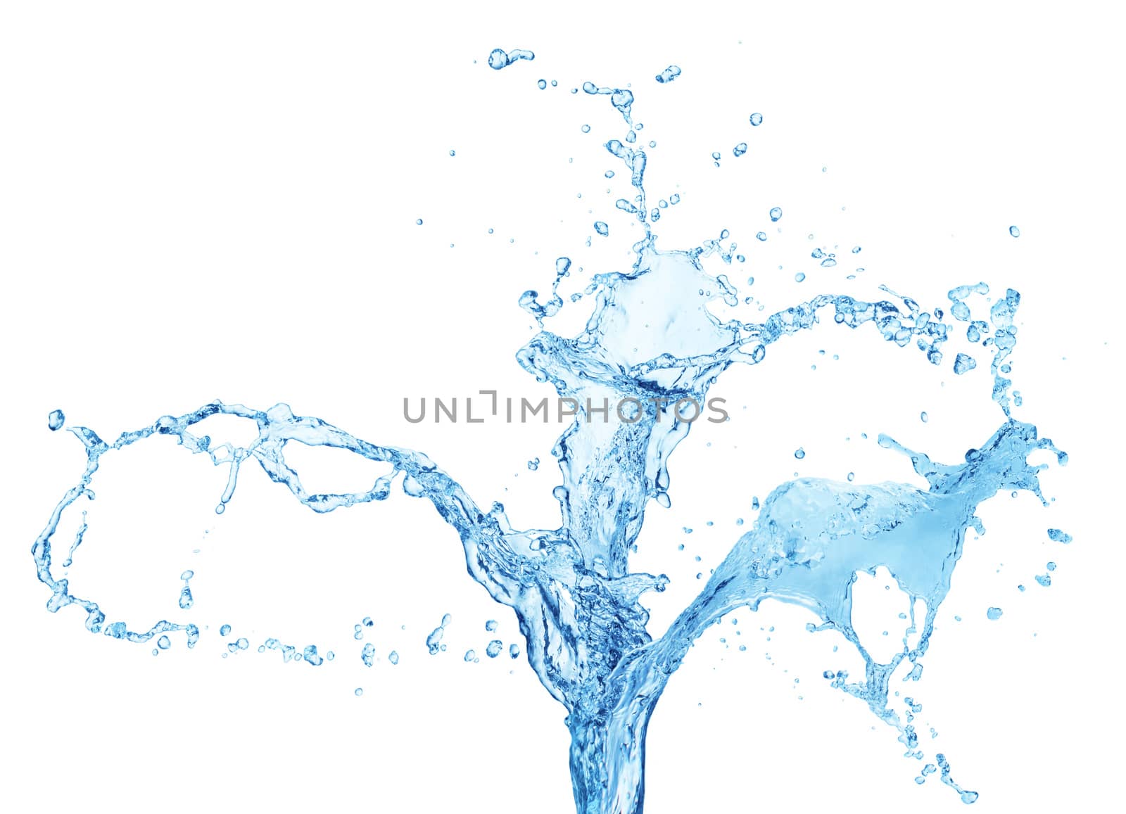 Blue water splashing isolated on white