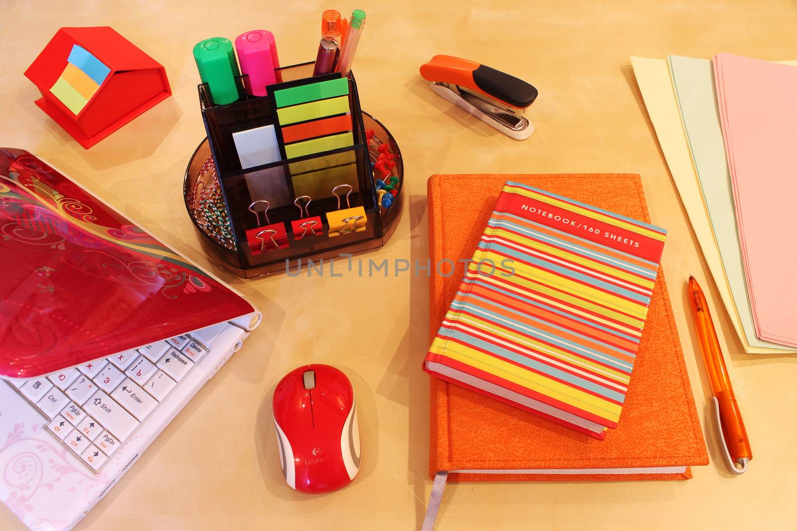 Computer painted on the cover, orange daily planner and colorful stationery