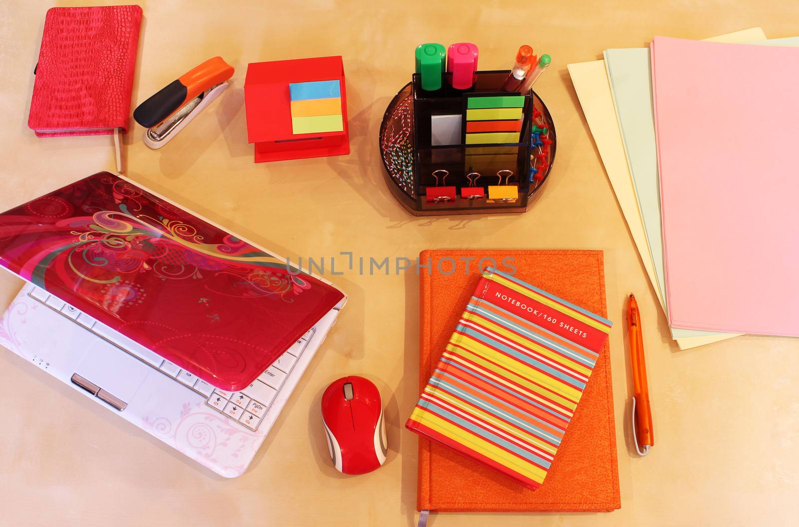 Computer painted on the cover, orange daily planner and colorful stationery