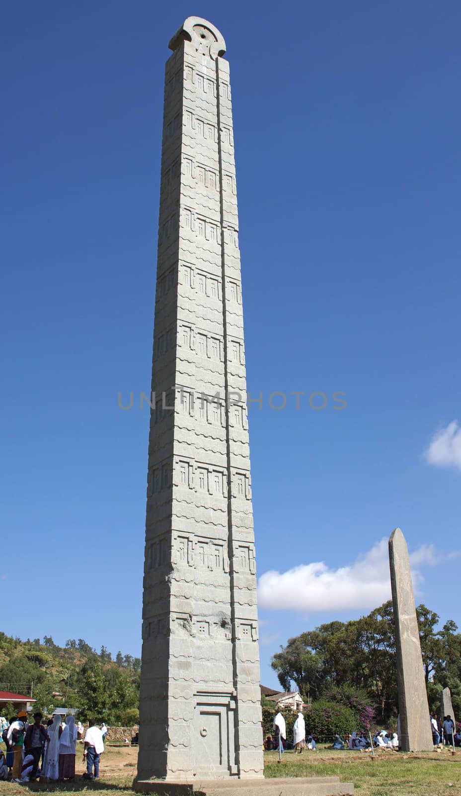 AXUM, ETHIOPIA - NOVEMBER 30, 2014: People visiting the ancient steles of Axum during the Hidar Zion Ceremony on November 30, 2014 in Ethiopia, Africa