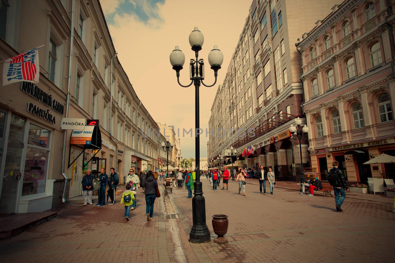 Moscow, Russia, 24.06.2014, historic Arbat, , instagram image style, editorial use only