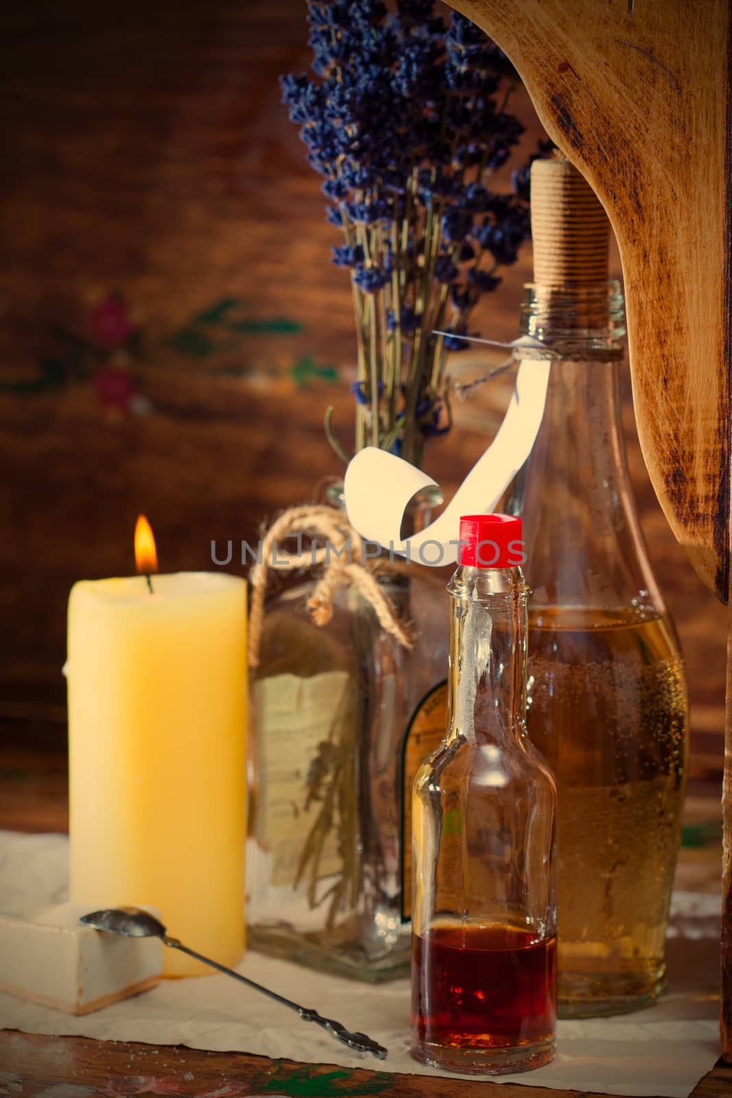 Vintage still life with pharmacy vials by Astroid