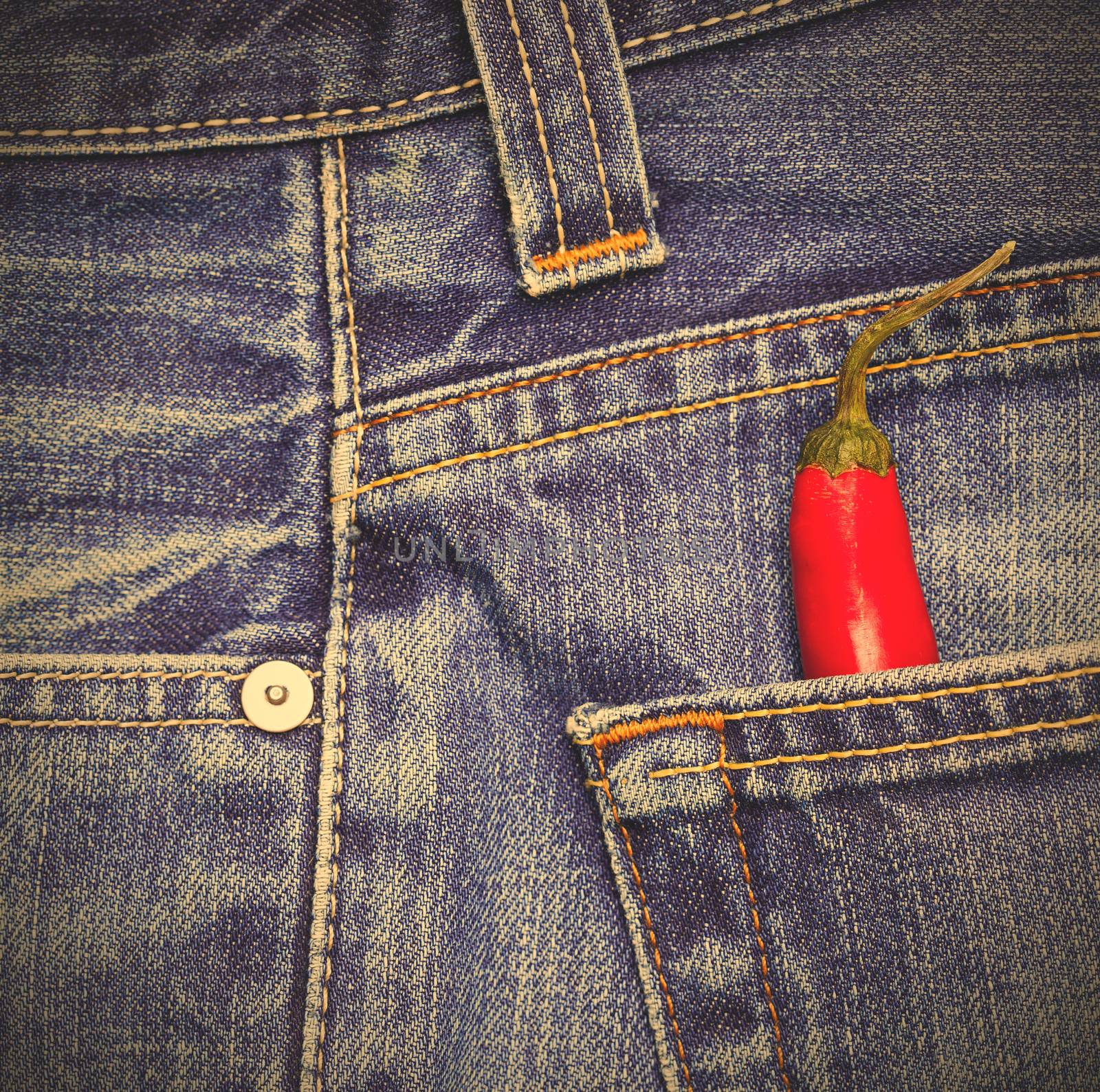 red hot chili peppers in a jeans pocket. instagram image style