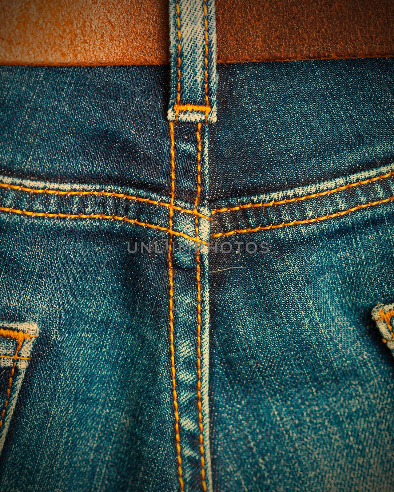 ol blue denim with seams and leather belt  by Astroid