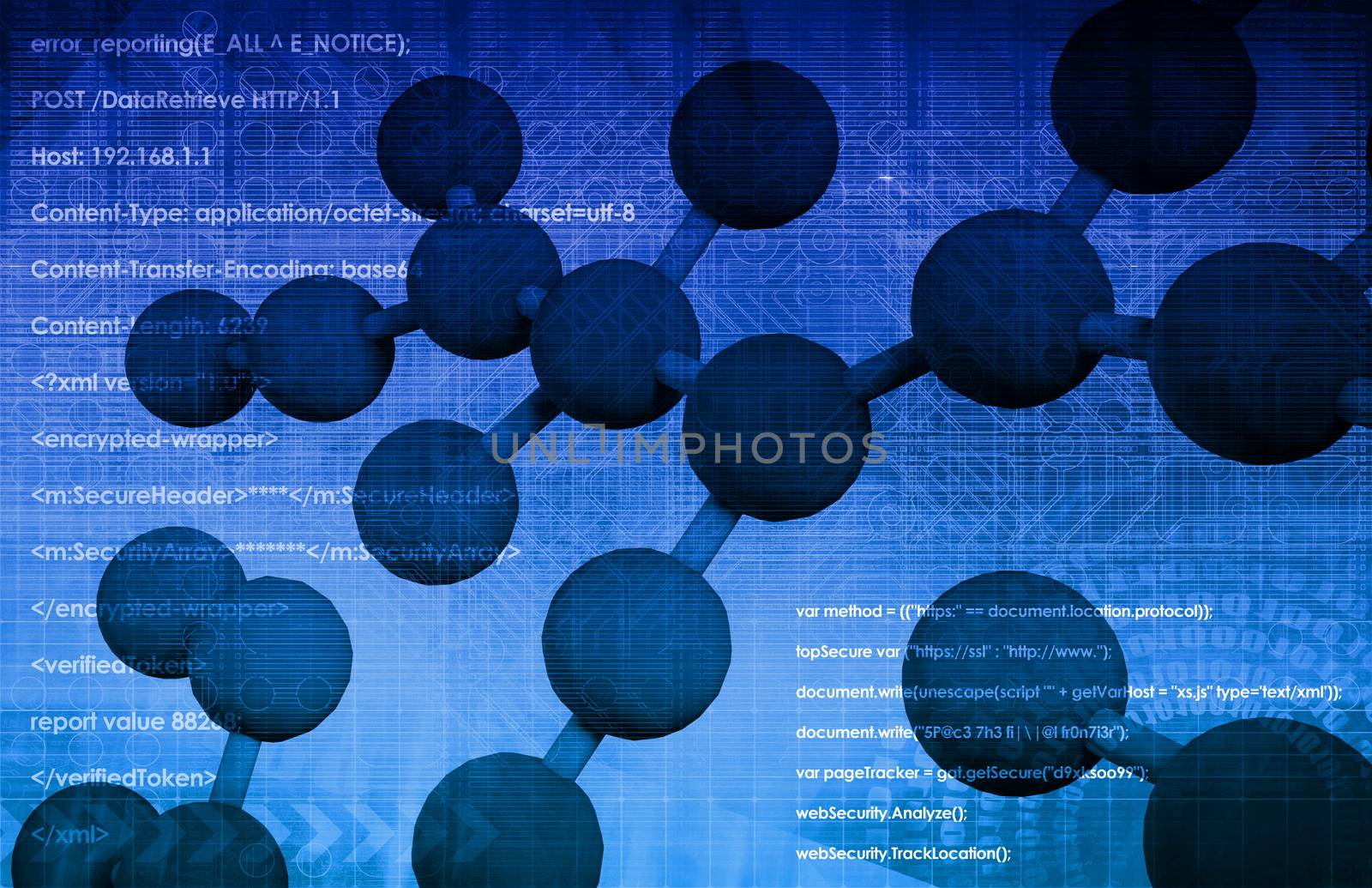 Molecule DNA Cell in Wireframe Mesh Art