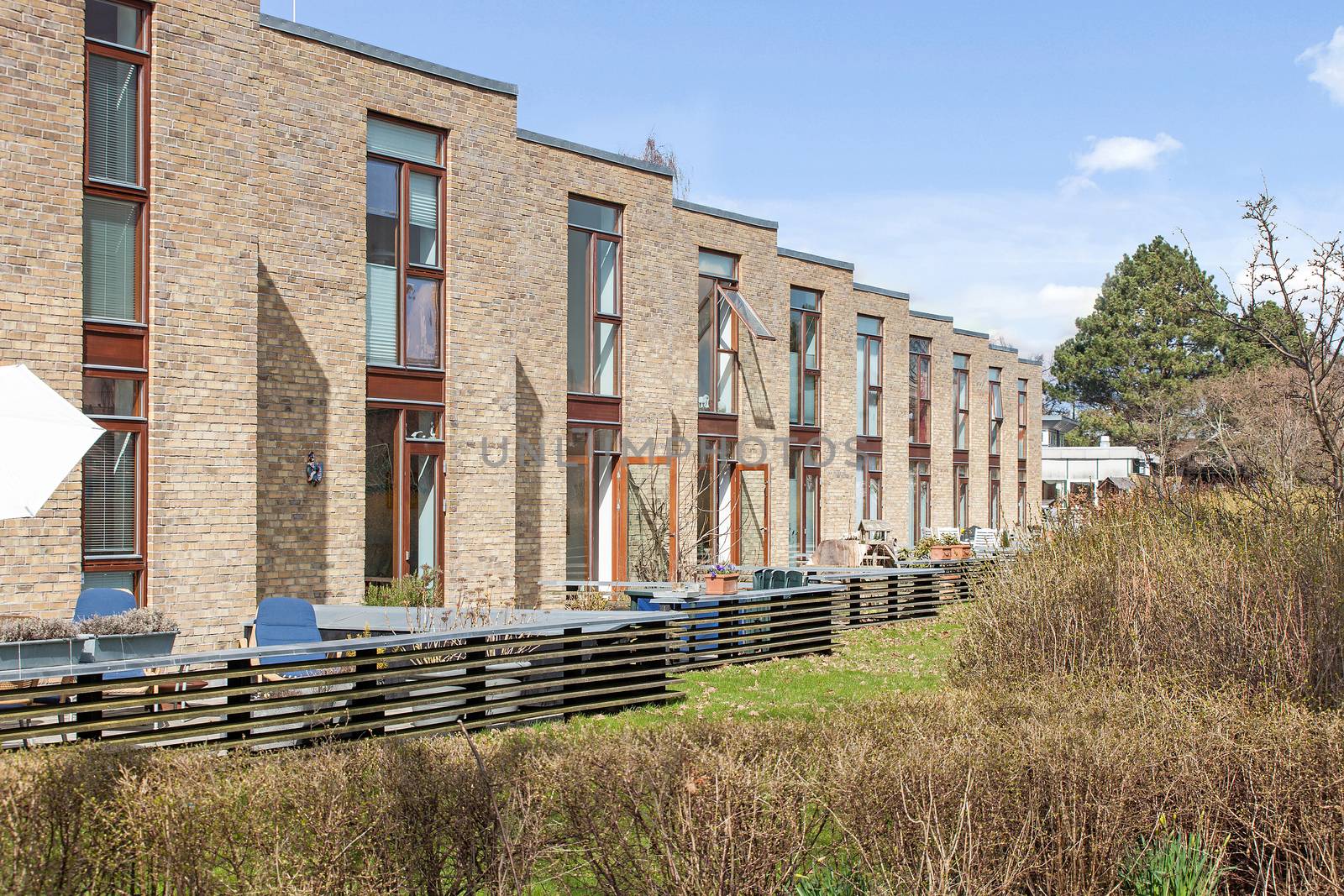 modern brick terrace house exterior in denmark