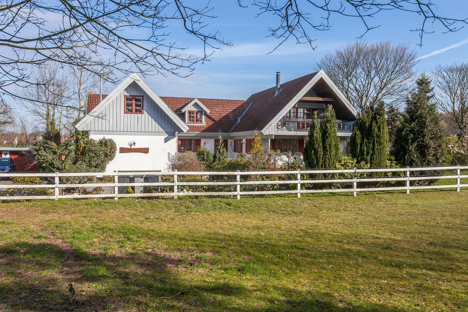 Traditional danish farm house in the sunshine