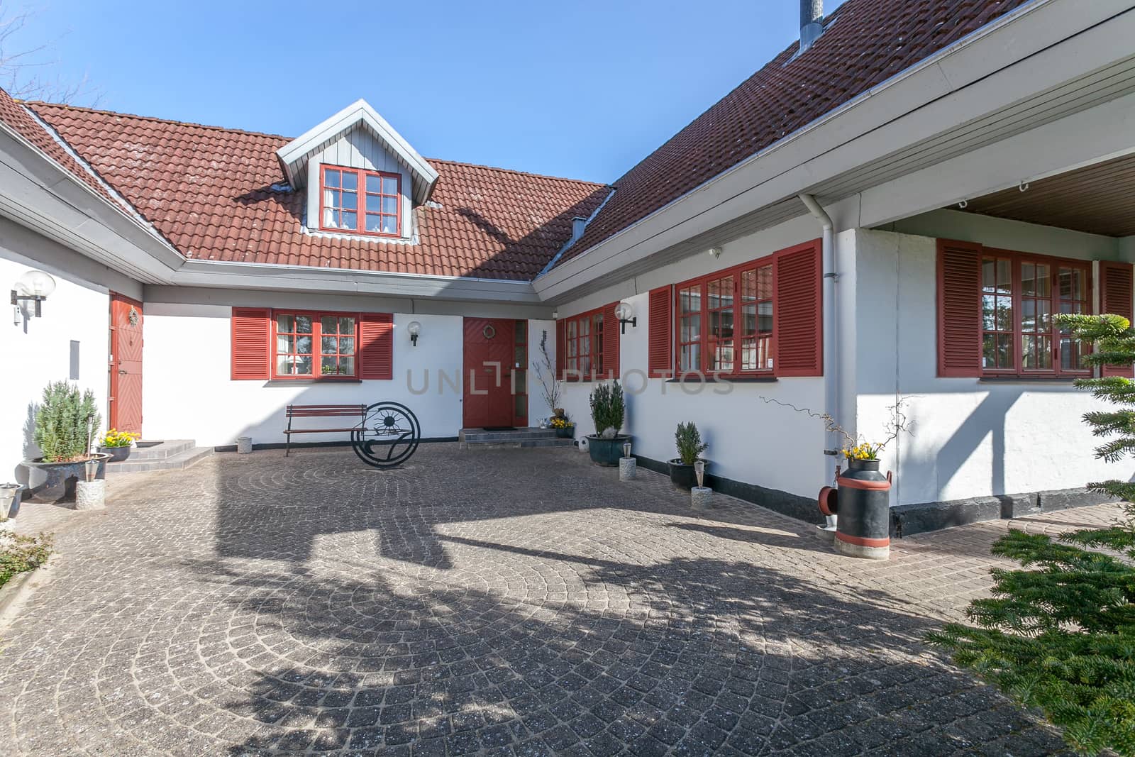 Traditional danish farm house in the sunshine