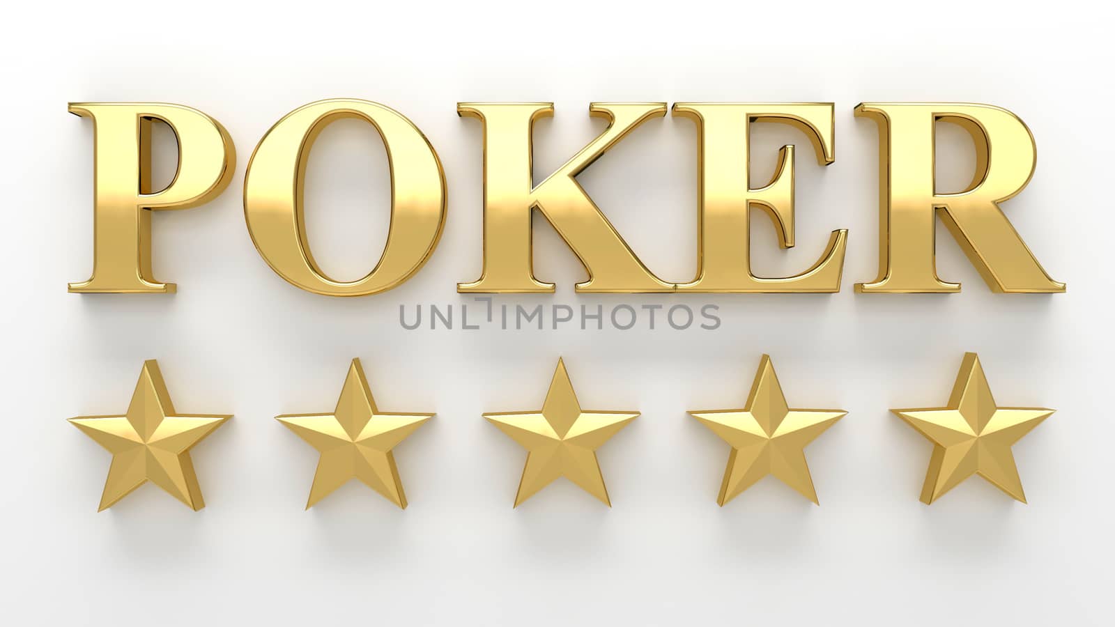 Poker card game with stars - gold 3D render on the wall background with soft shadow.