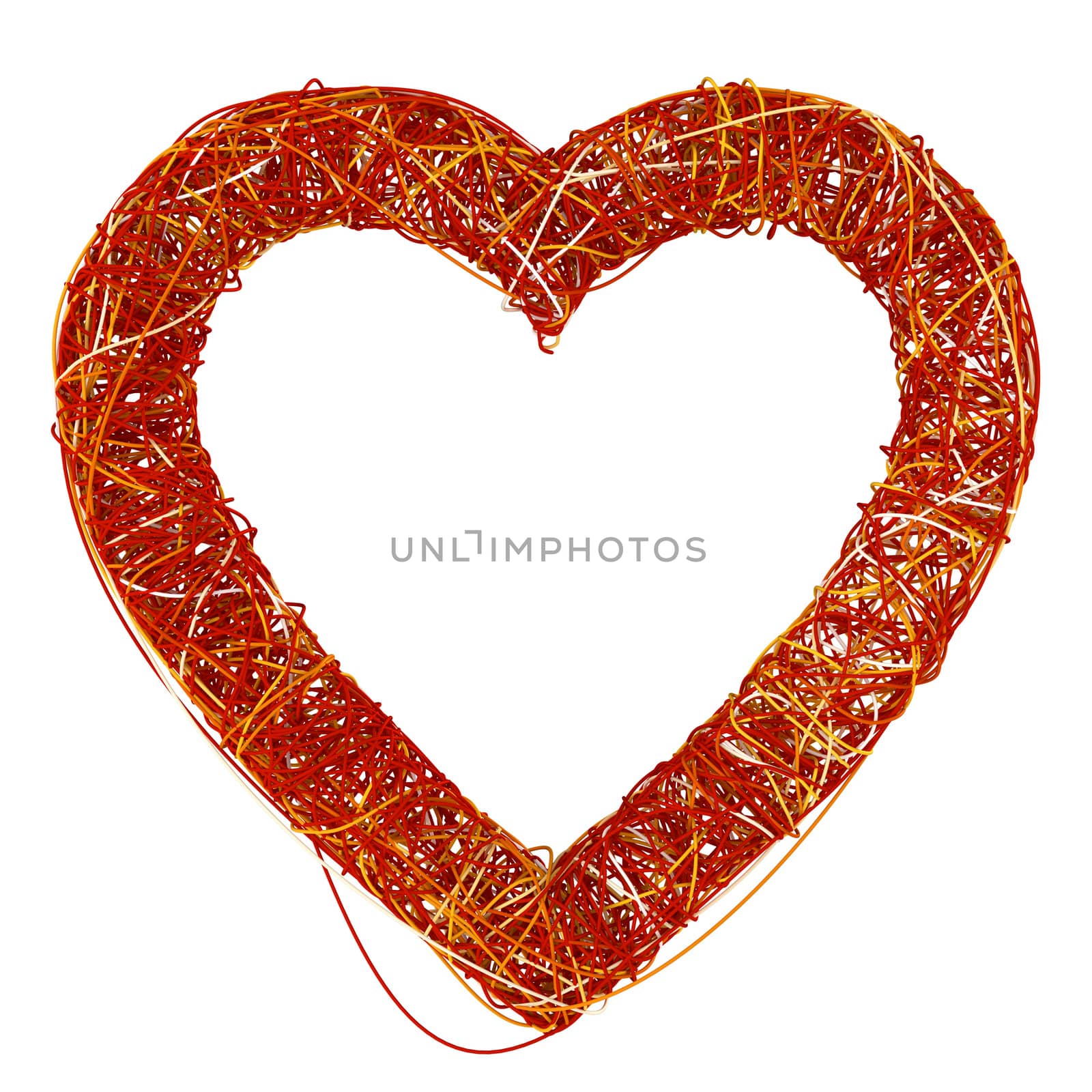 Big Red Heart Made of Fibre, Isolated On White Background, 3D Rende