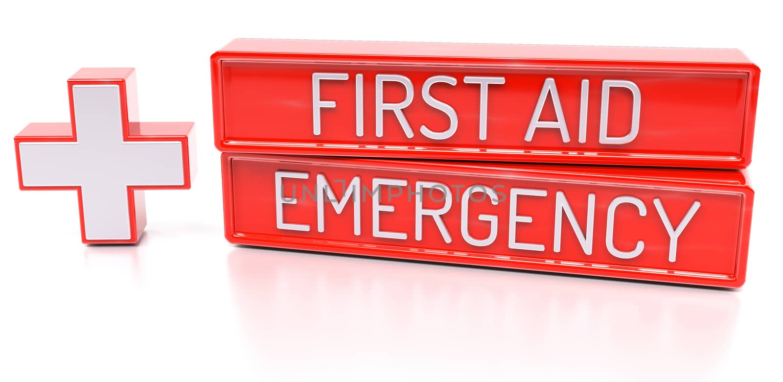 First aid, Emergency - 3d banner, isolated on white background