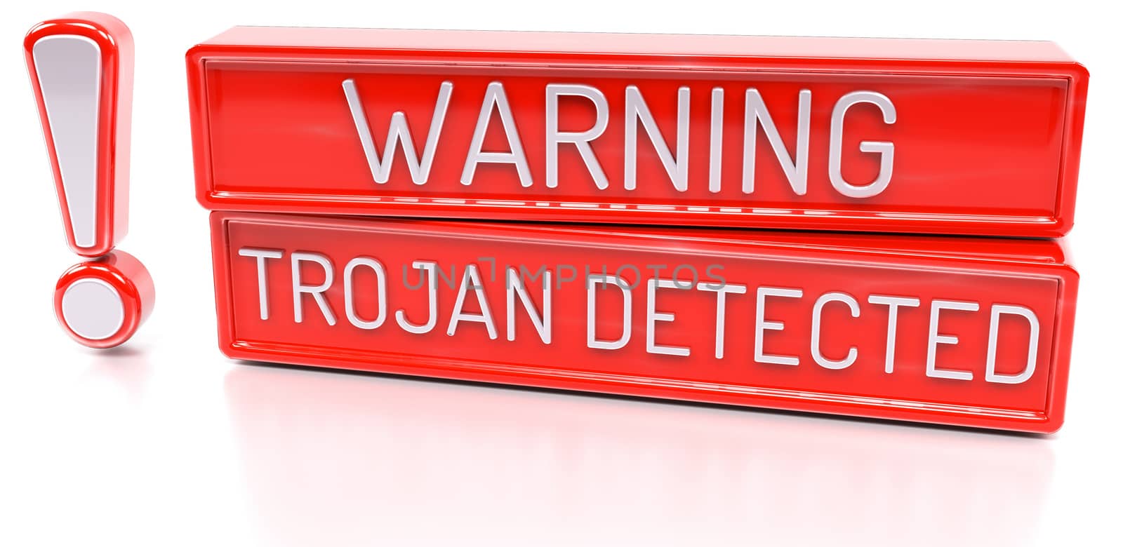 Warning Trojan Detected - 3d banner, isolated on white backgroun by akaprinay