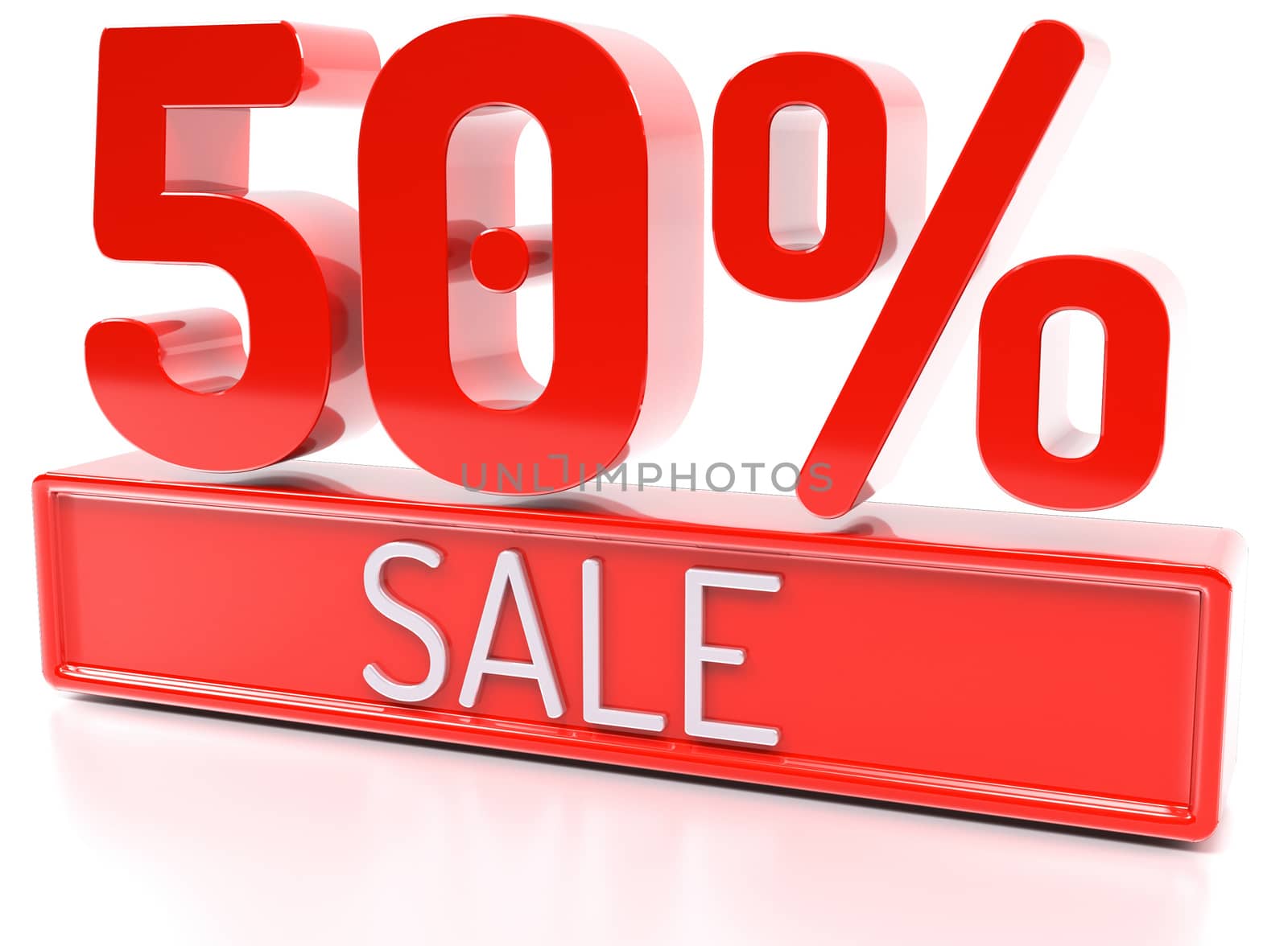 50% sale, 50 percent, 3d discount banner - isolated, on white background.