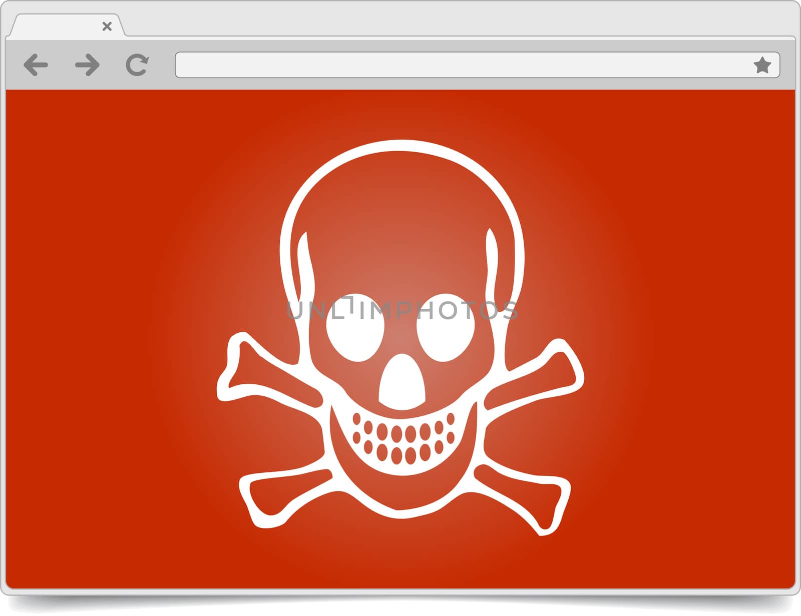 Simple opened browser window on white background with skull and shadow. Browser template / mockup.