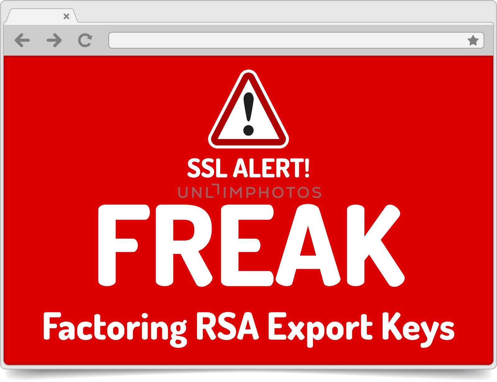 FREAK - Factoring RSA Export Keys Security - Warning in simple opened browser with shadow on white background 