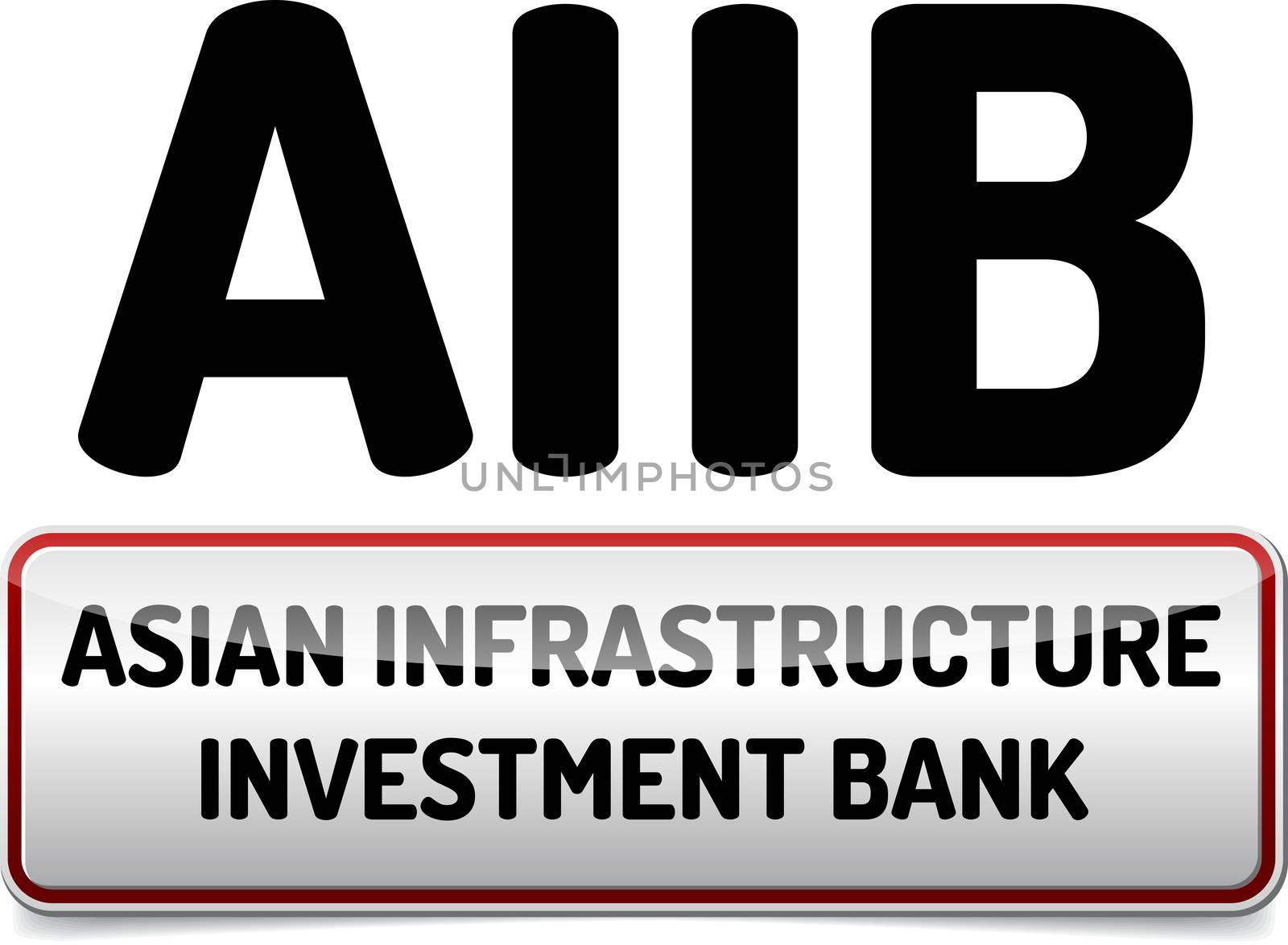 AIIB - The Asian Infrastructure Investment Bank - Illustration board with reflection and shadow on white background