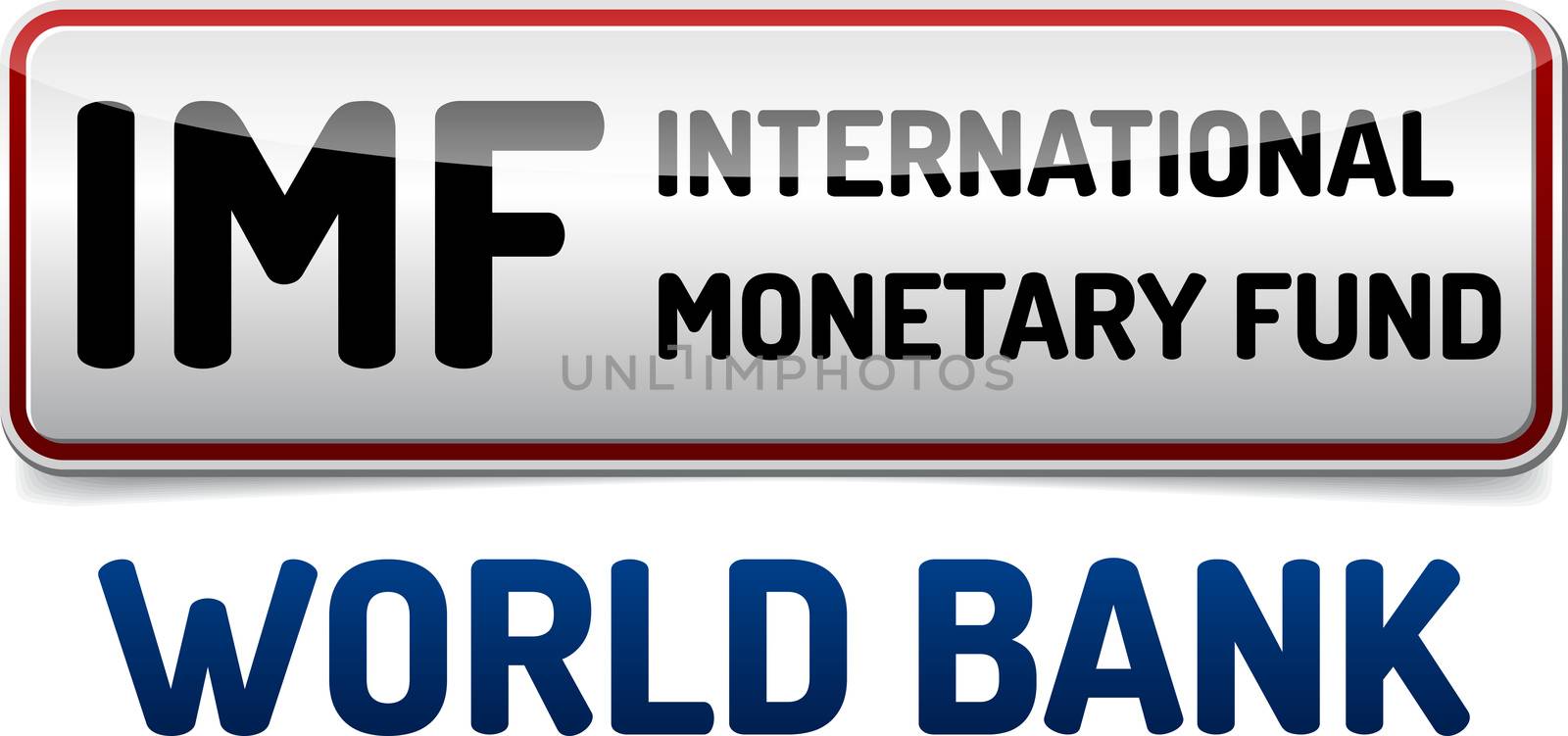 IMF International Monetary Fund - Illustration board with reflection and shadow on white background