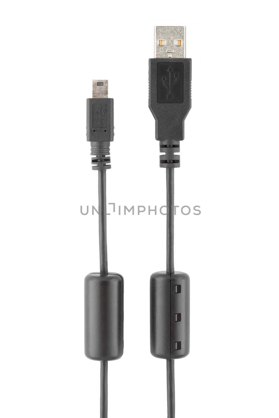 Mini USB cable isolated on white background, clipping path