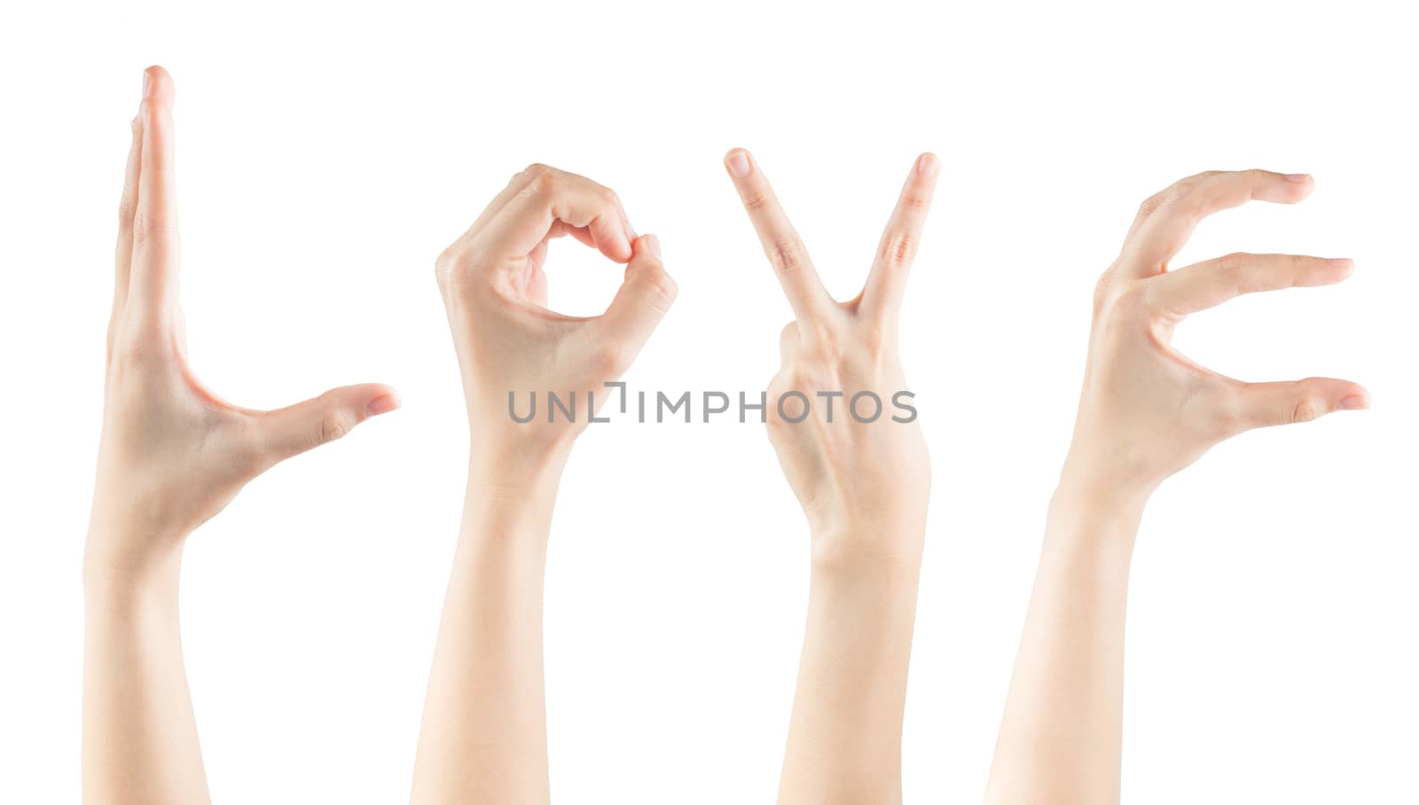 Set female hands gestures making word LOVE by papound