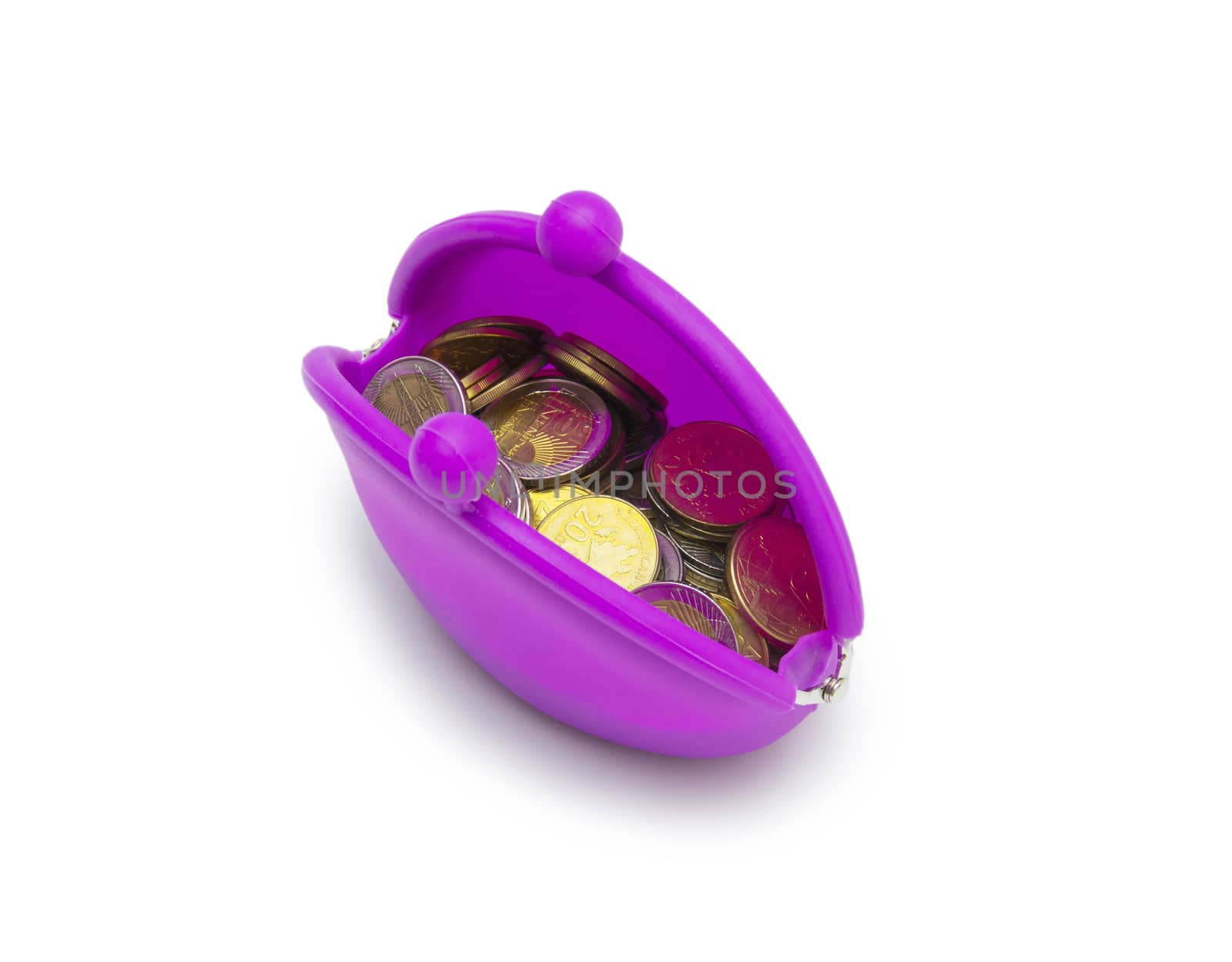 purse and coins on white background by cocoo