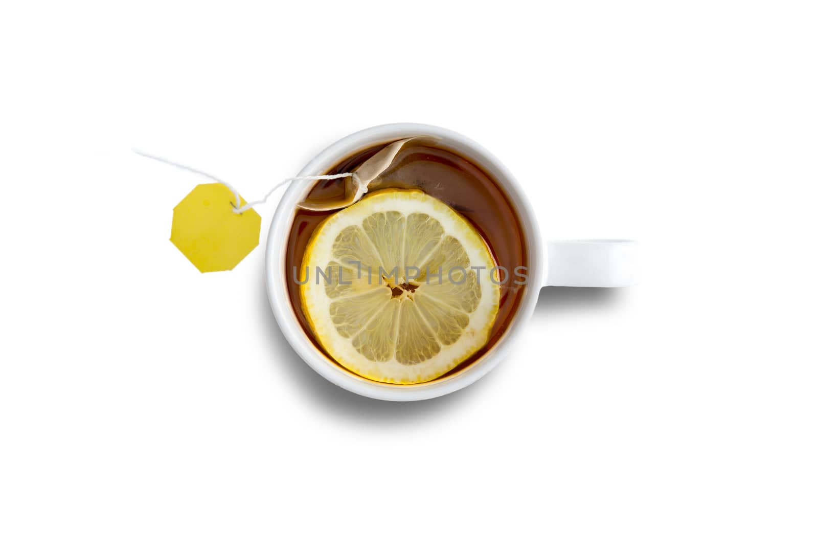 Mug of fresh black tea with lemon by coskun