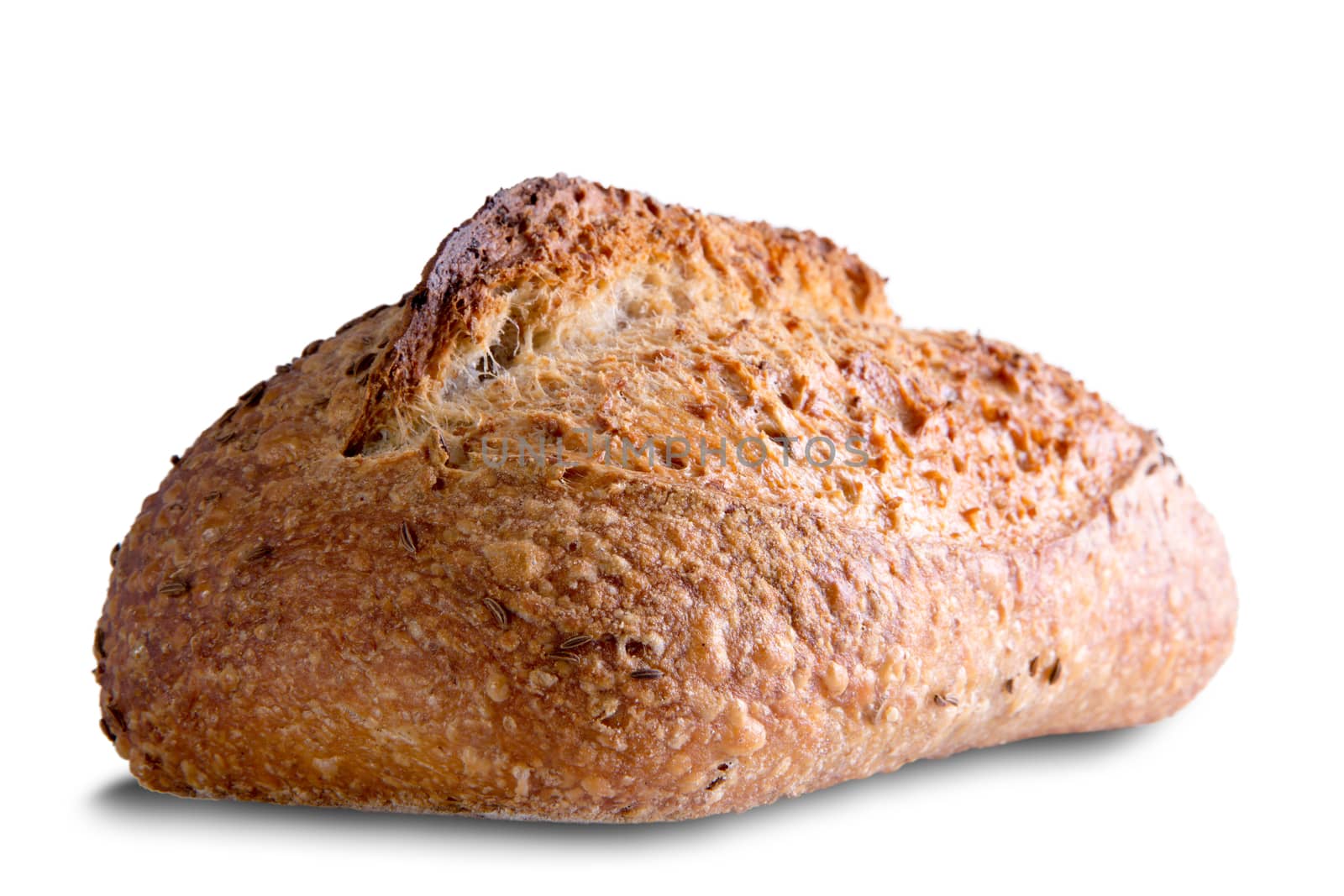 Close up Edge View of a Tasty Homemade Rye Bread Isolated on a White Background