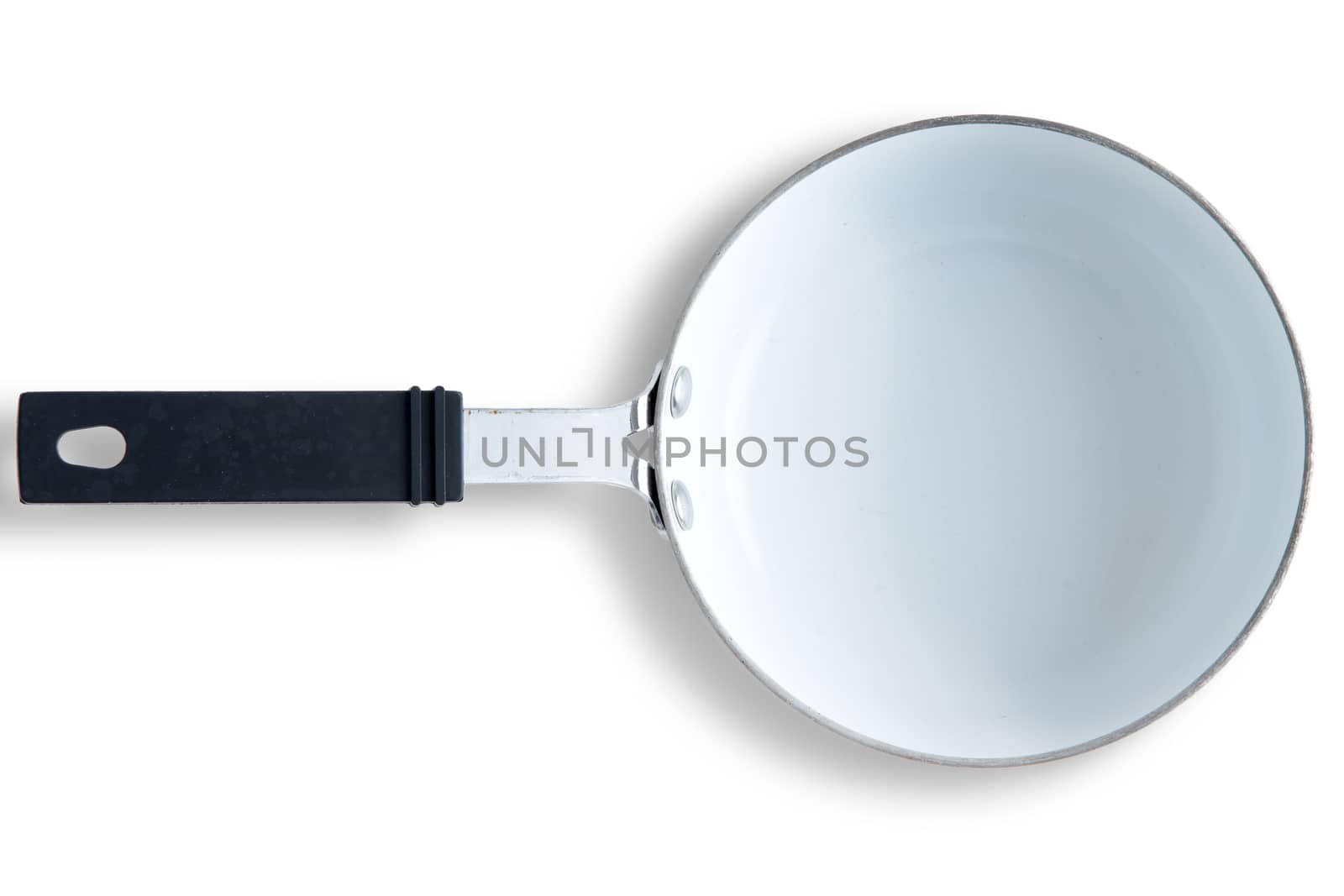 Close up Clean Kitchen Ceramic Frying Pan in Horizontal Position Isolated on a White Background