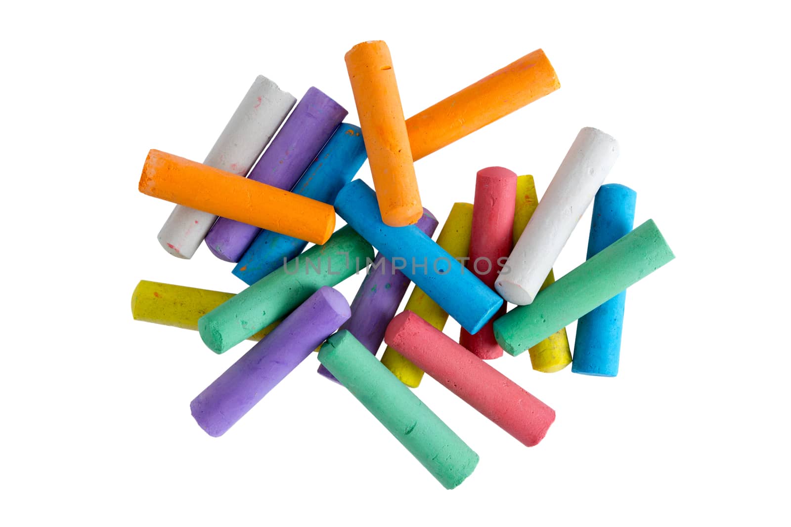 Heap of multicolored chalks for children by coskun