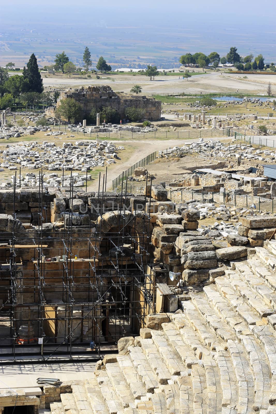 Ruins of theater in ancient town Hierapolis Turkey by scullery