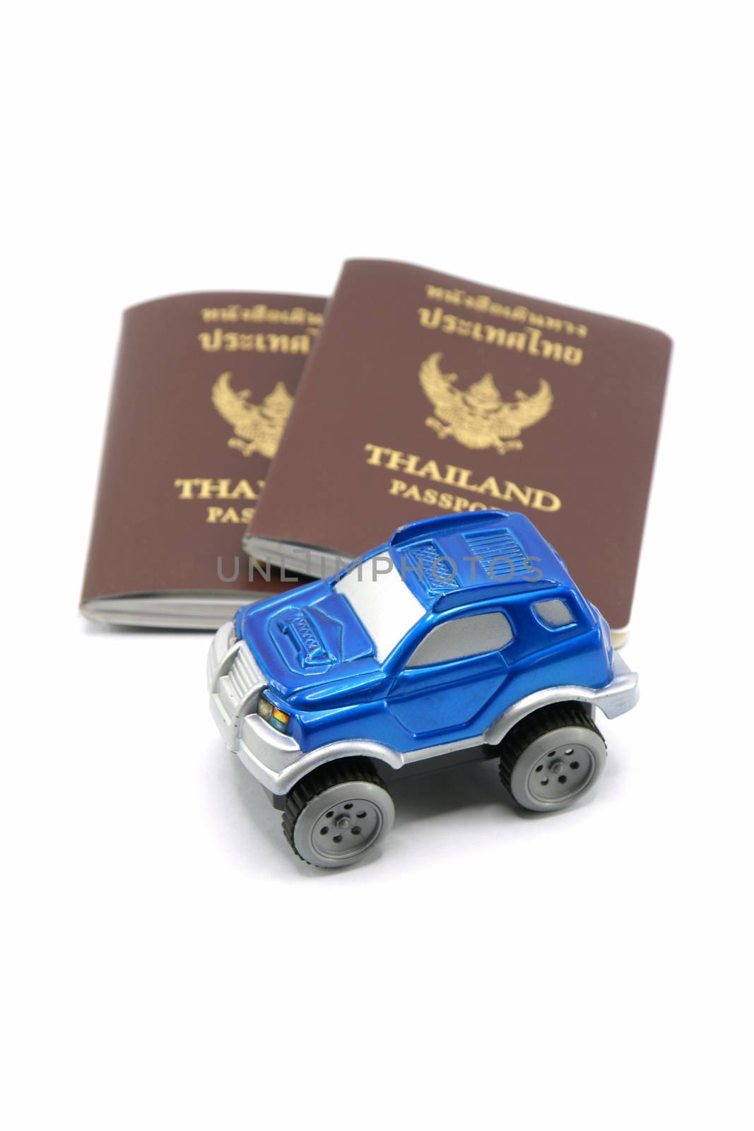 Thailand Passport and 4wd Car for Travel Concept.