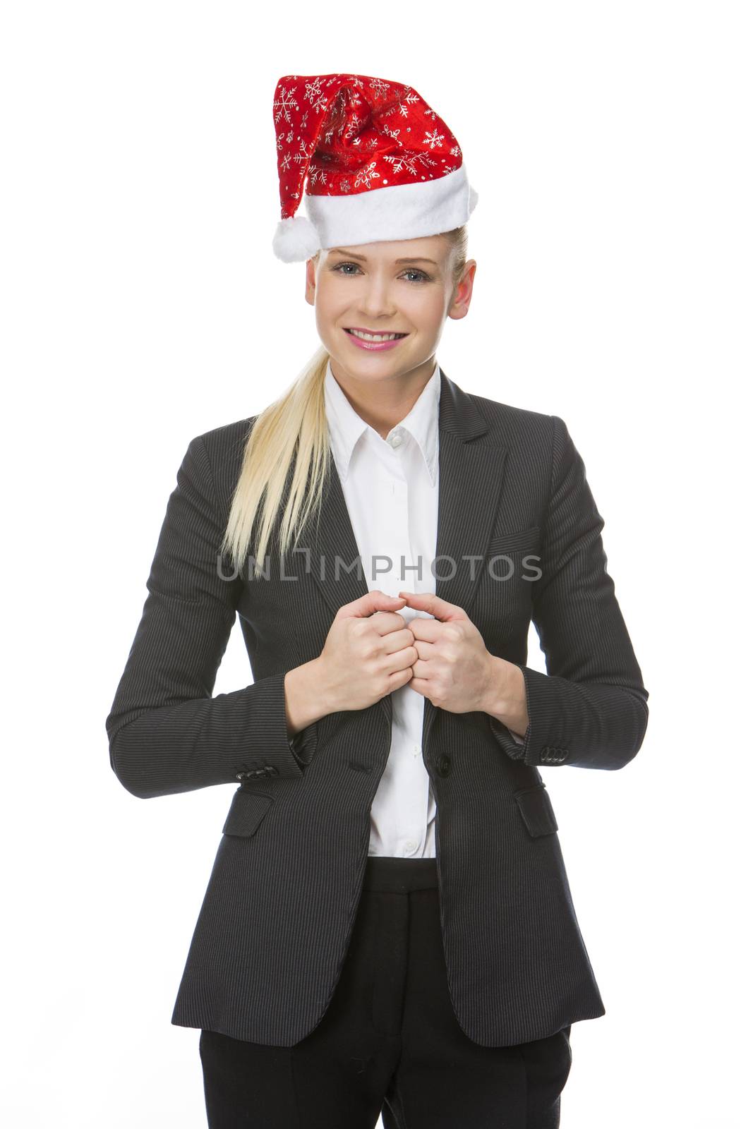 businesswoman with christmas hat by Flareimage