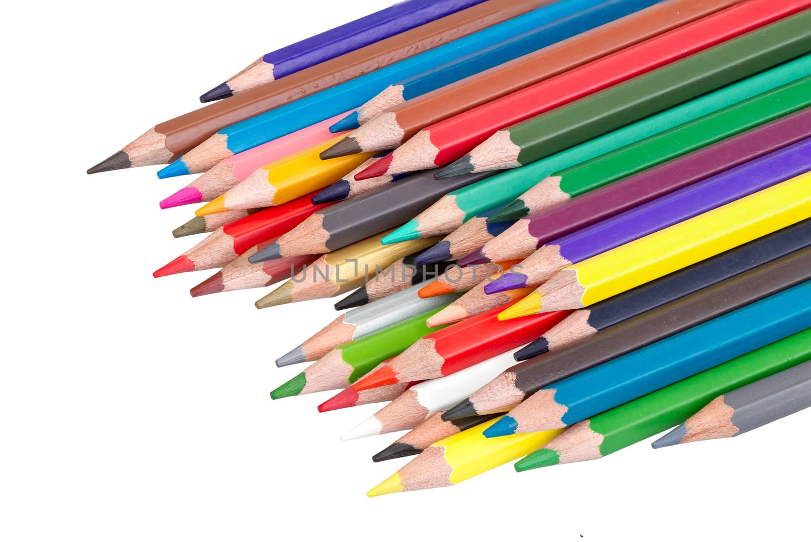 pile of colored pencils isolated on white background