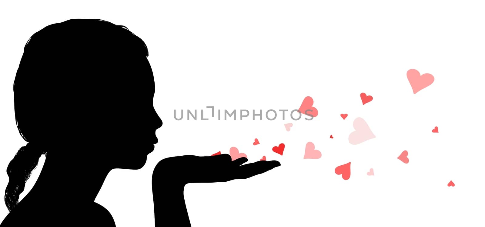 Illustration of a woman blowing love hearts off her hand