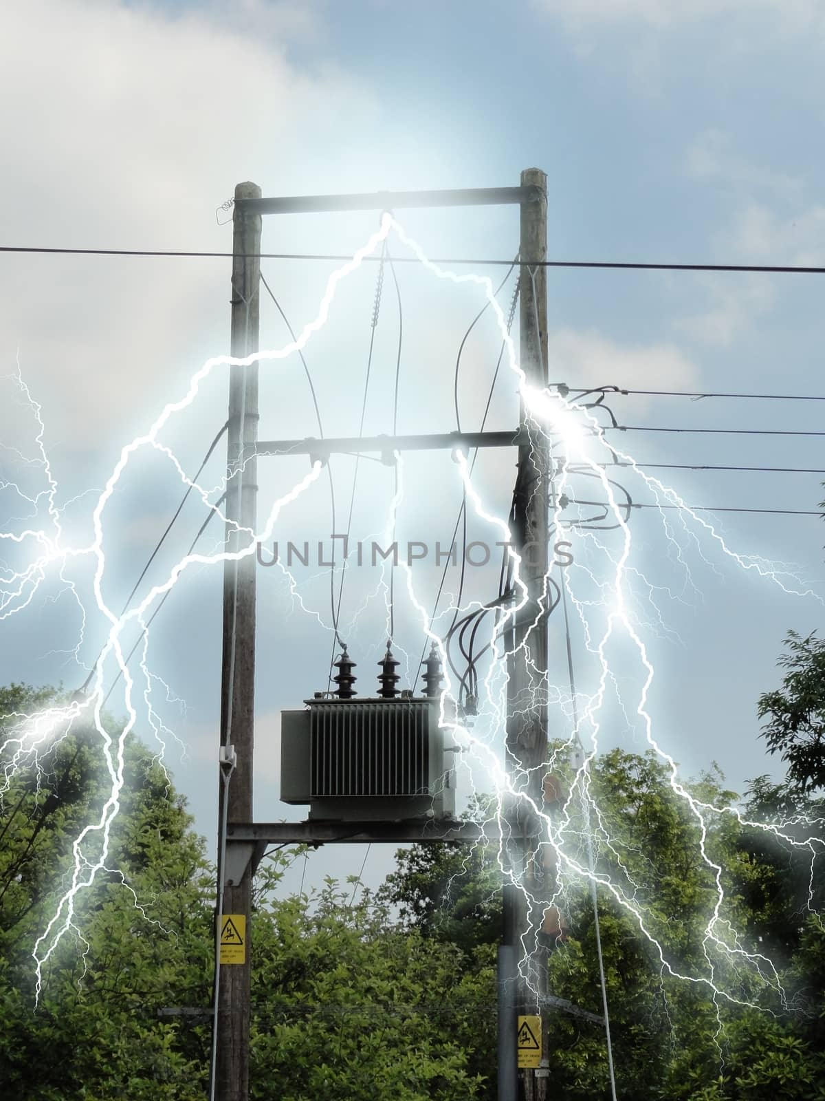 Photo of a junction box with electricity effects added