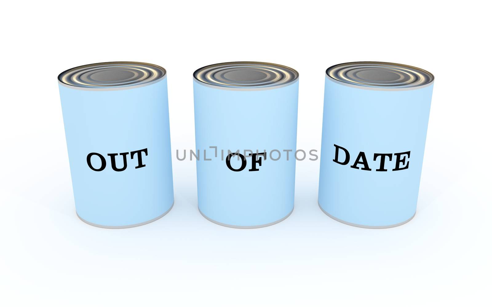 Illustration of three cans of food with the words "Out of date"