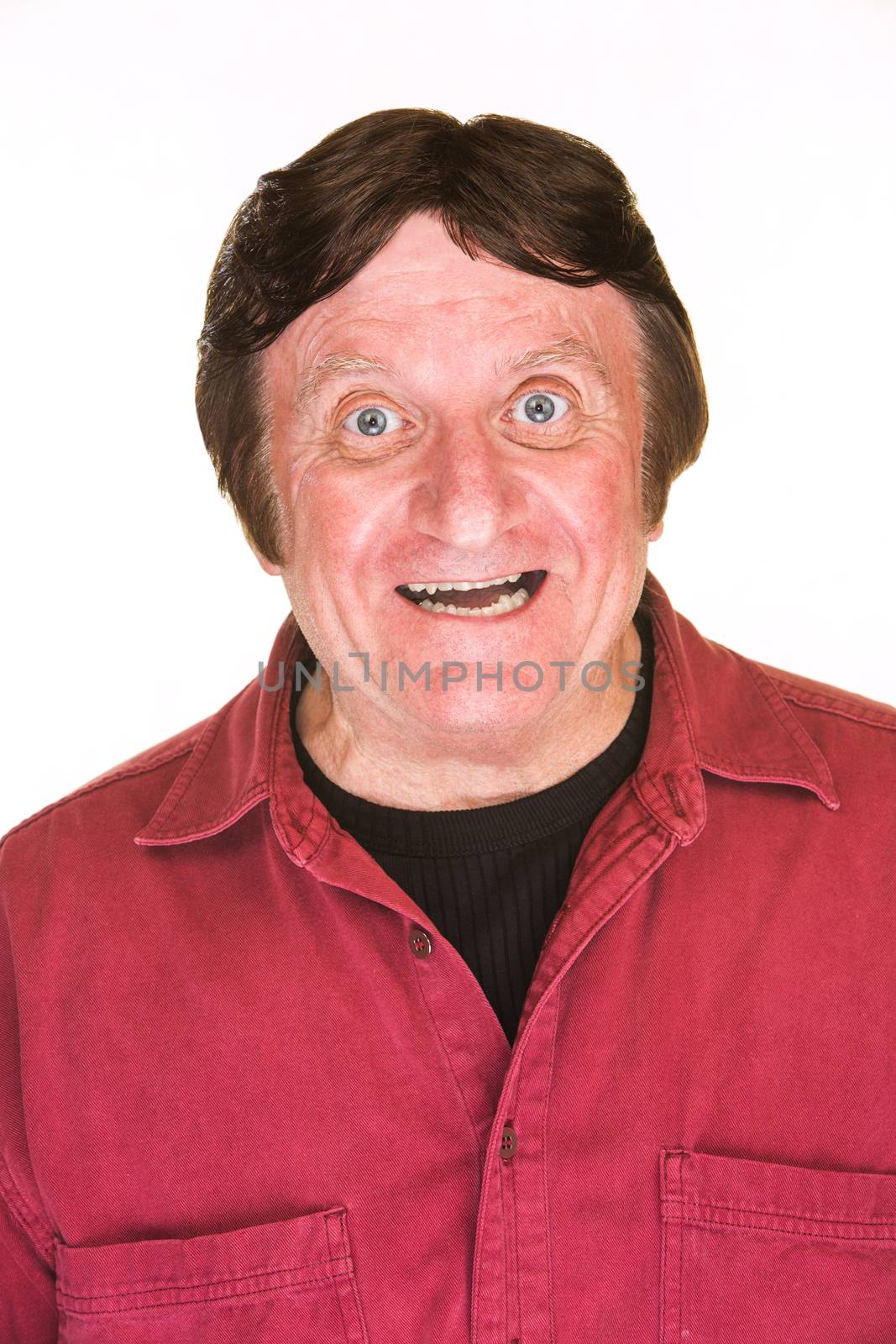 Single attractive excited man over isolated background