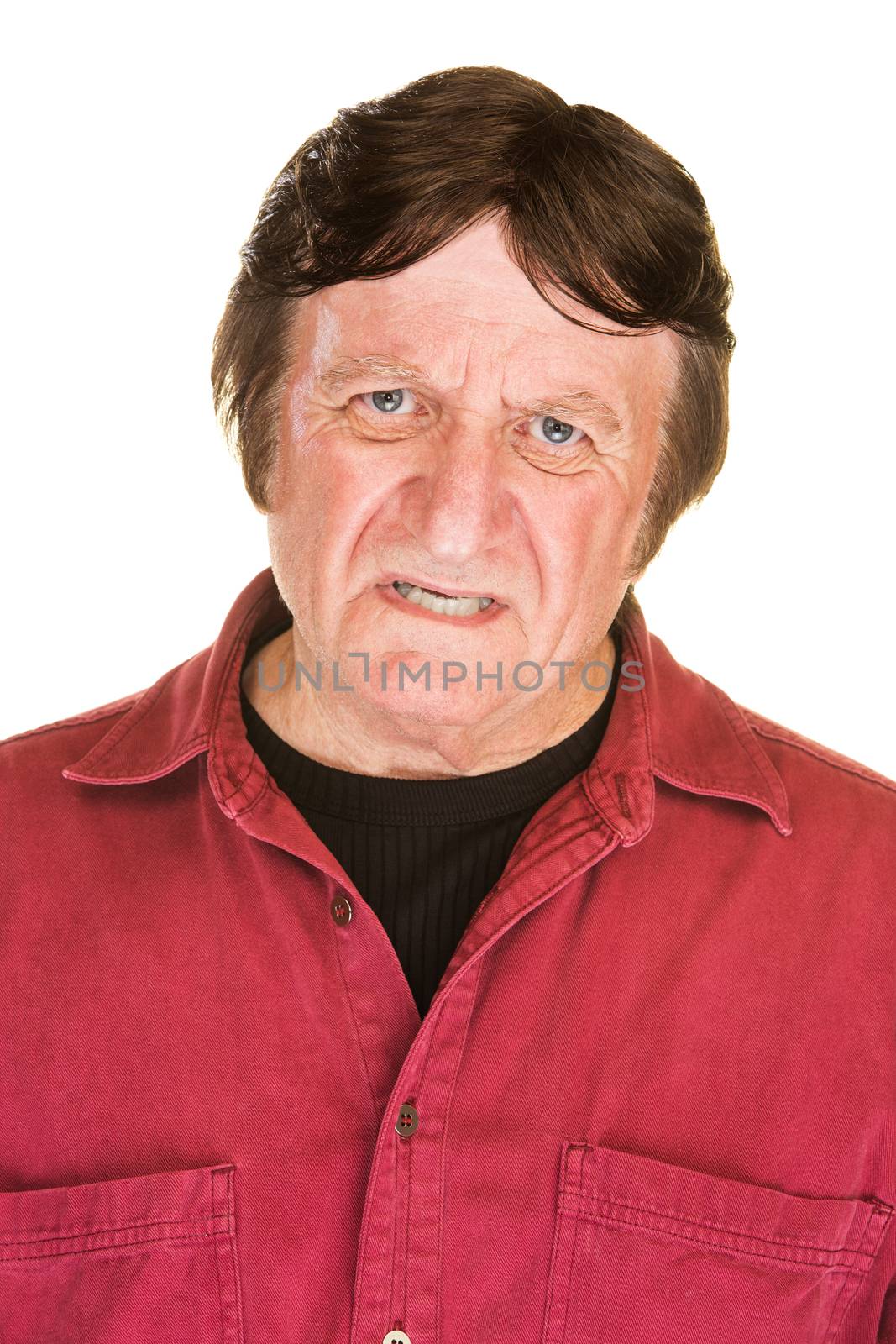 Confused middle aged male over white background