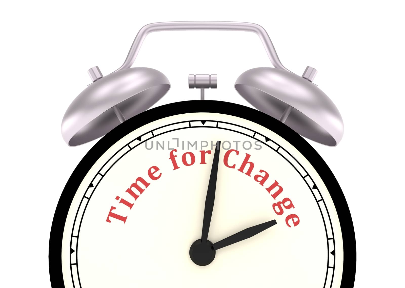 Illustration of an alarm clock with the words "Time for change" on the face