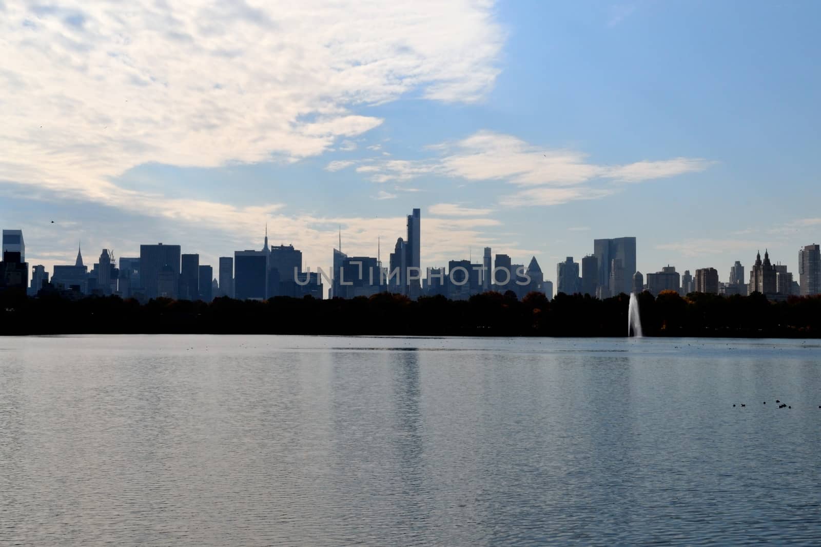 Picture from the north of Central Park's reservoir pointing south