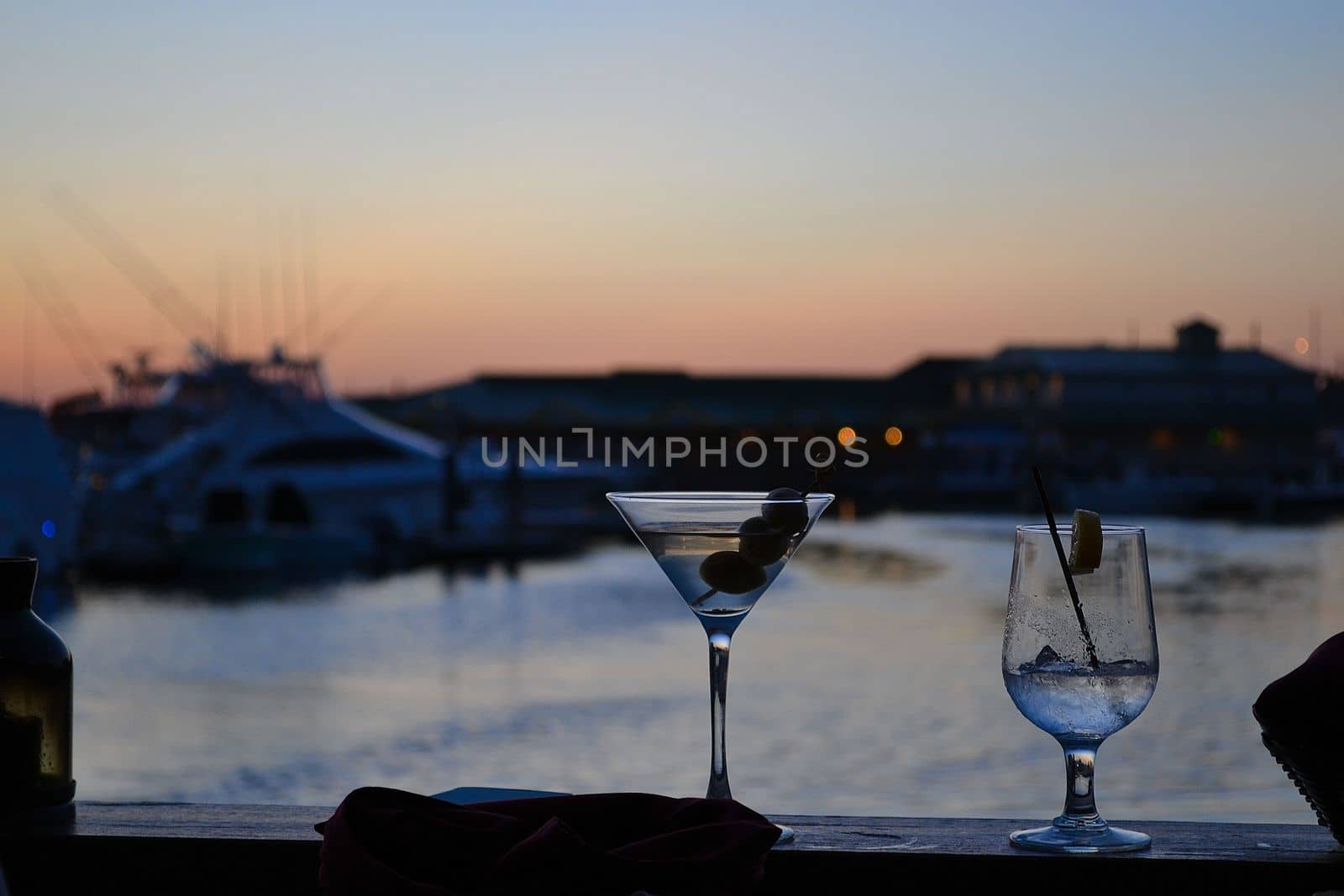 Picture of two cocktails by a harbor in Wildwoods