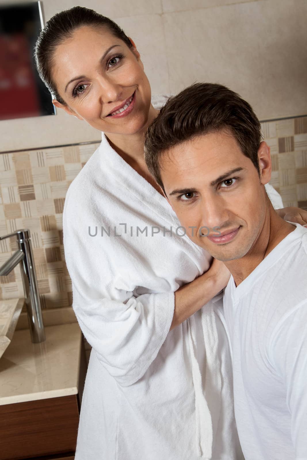 couple in love at the bathroom