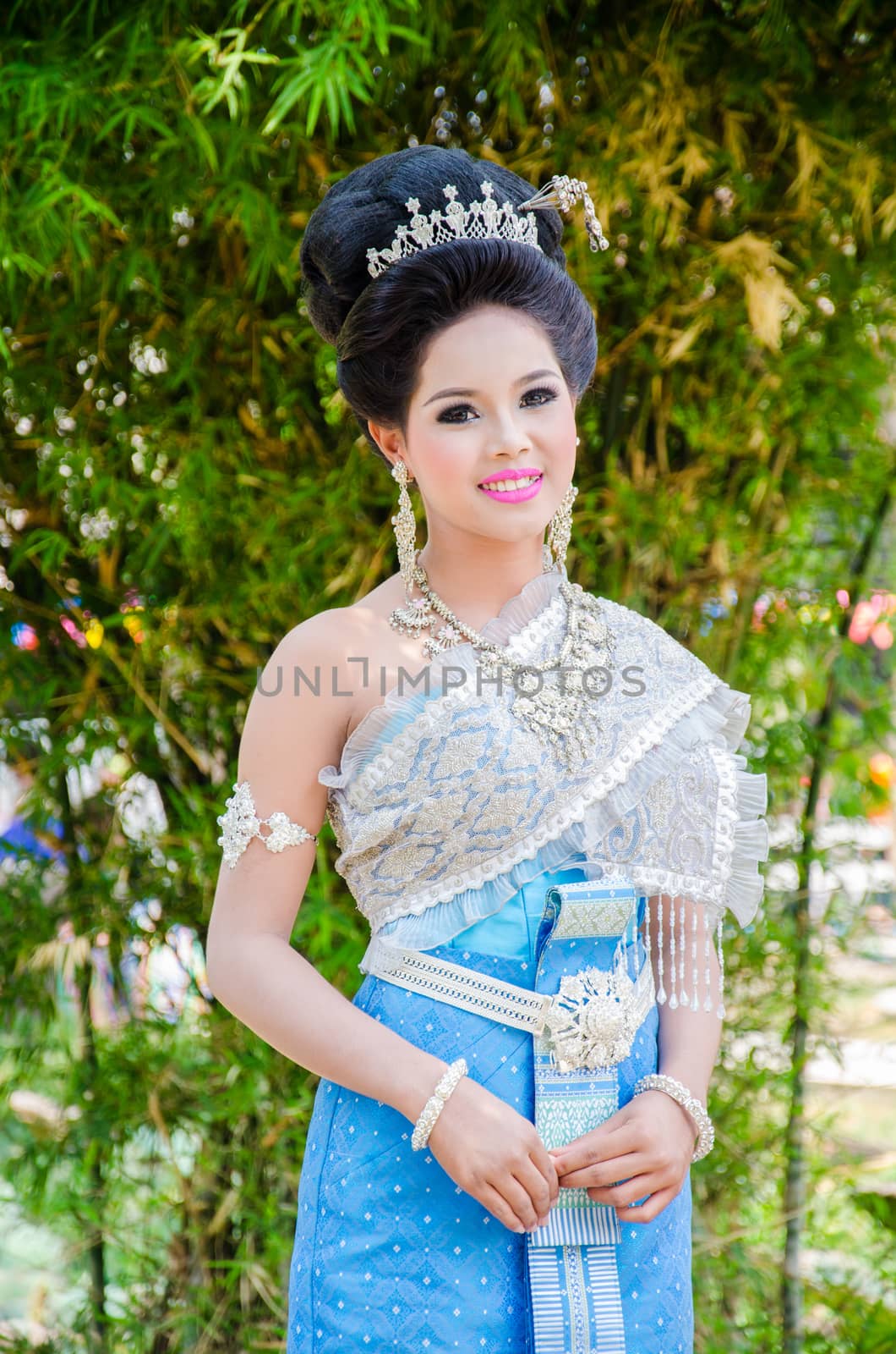 LOPBURI - APRIL 13: Unidentified model in period dress on Songkran Festival is celebrated in Thailand as the traditional New Year's at Banmi district on April 13, 2015 in Lopburi, Thailand