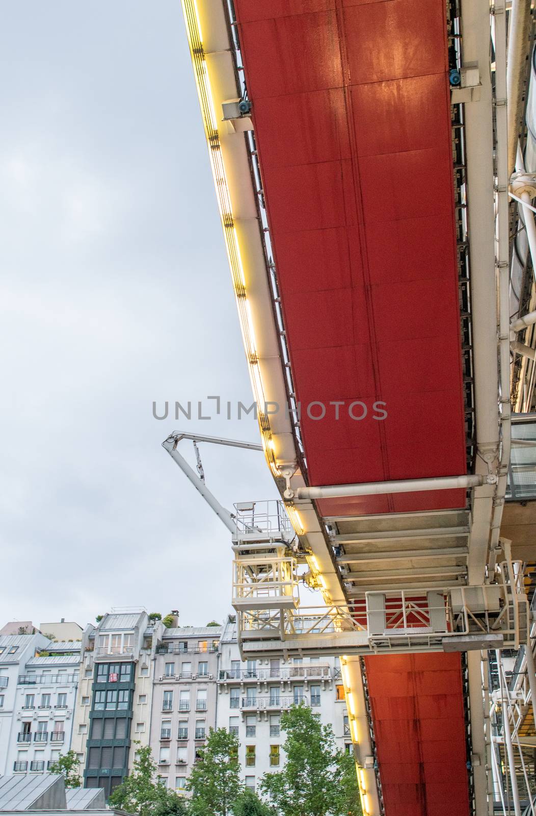 PARIS - JULY 21, 2014: Facade of the Centre of Georges Pompidou in Paris, France. The Centre of Georges Pompidou is one of the most famous museums of the modern art in the world.