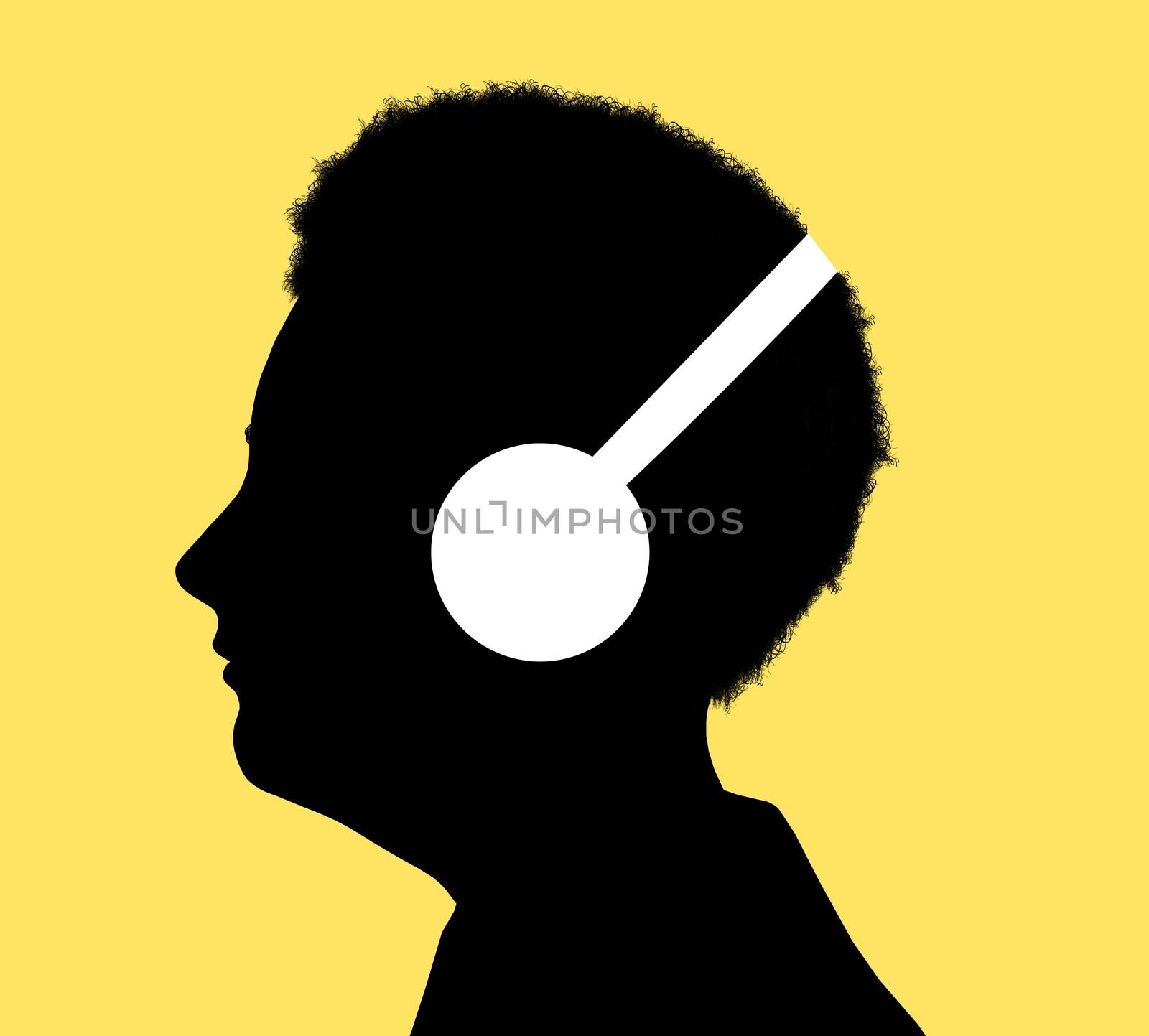 Illustrated silhouette of a person enjoying music, having a hearing test or learning with audio