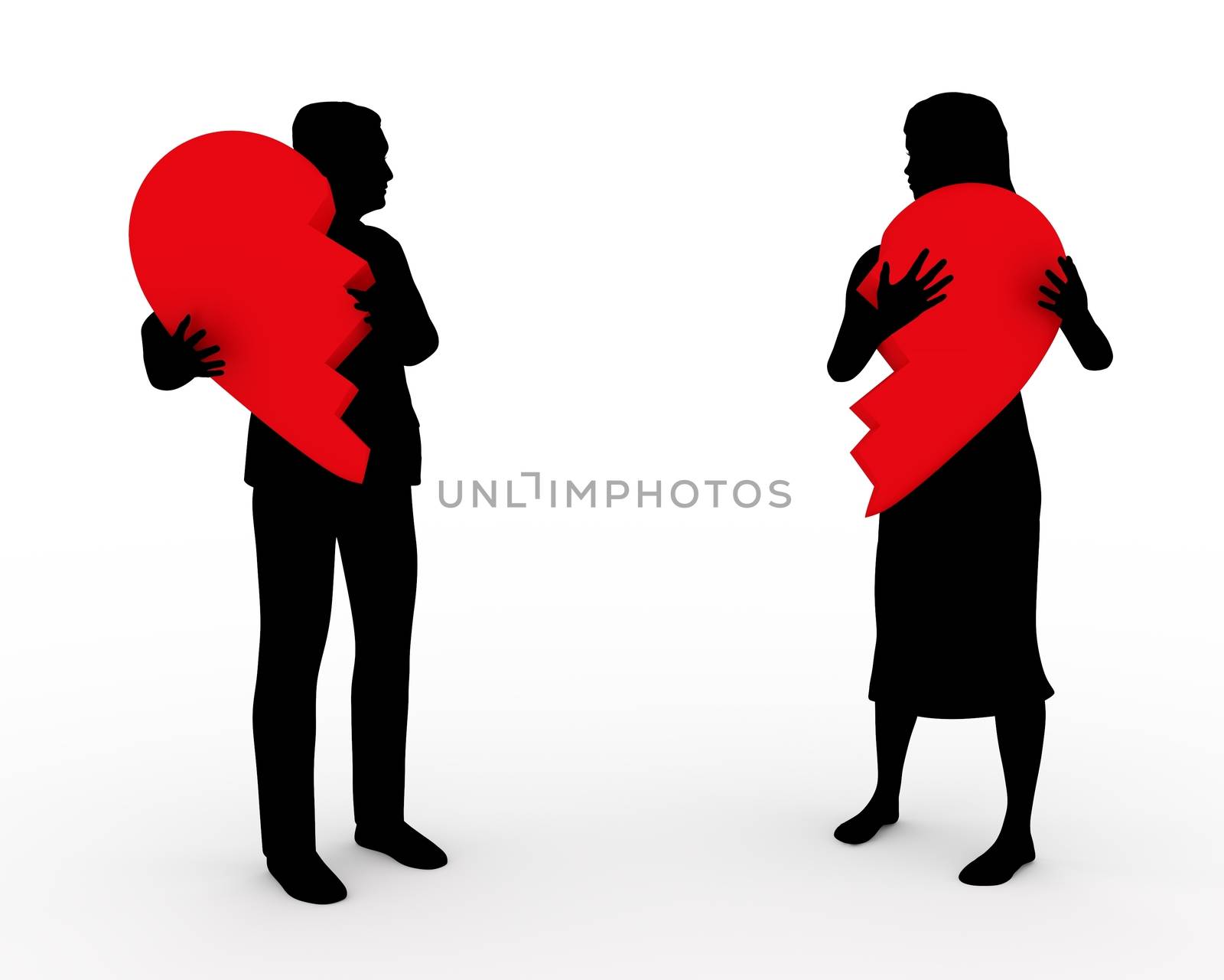 Illustration of a couple holding two parts of the same heart