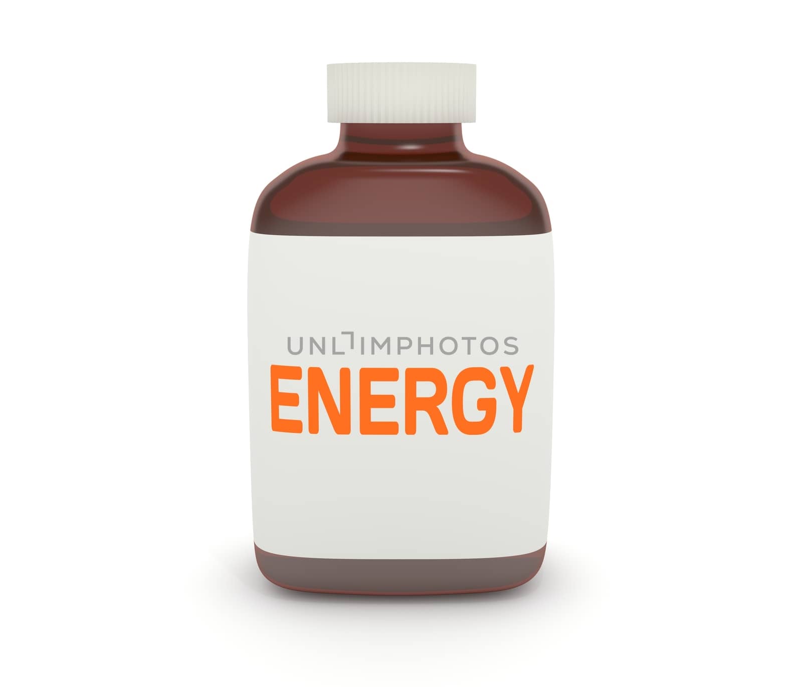 Illustration of a medicine bottle with the word "Energy" on the label