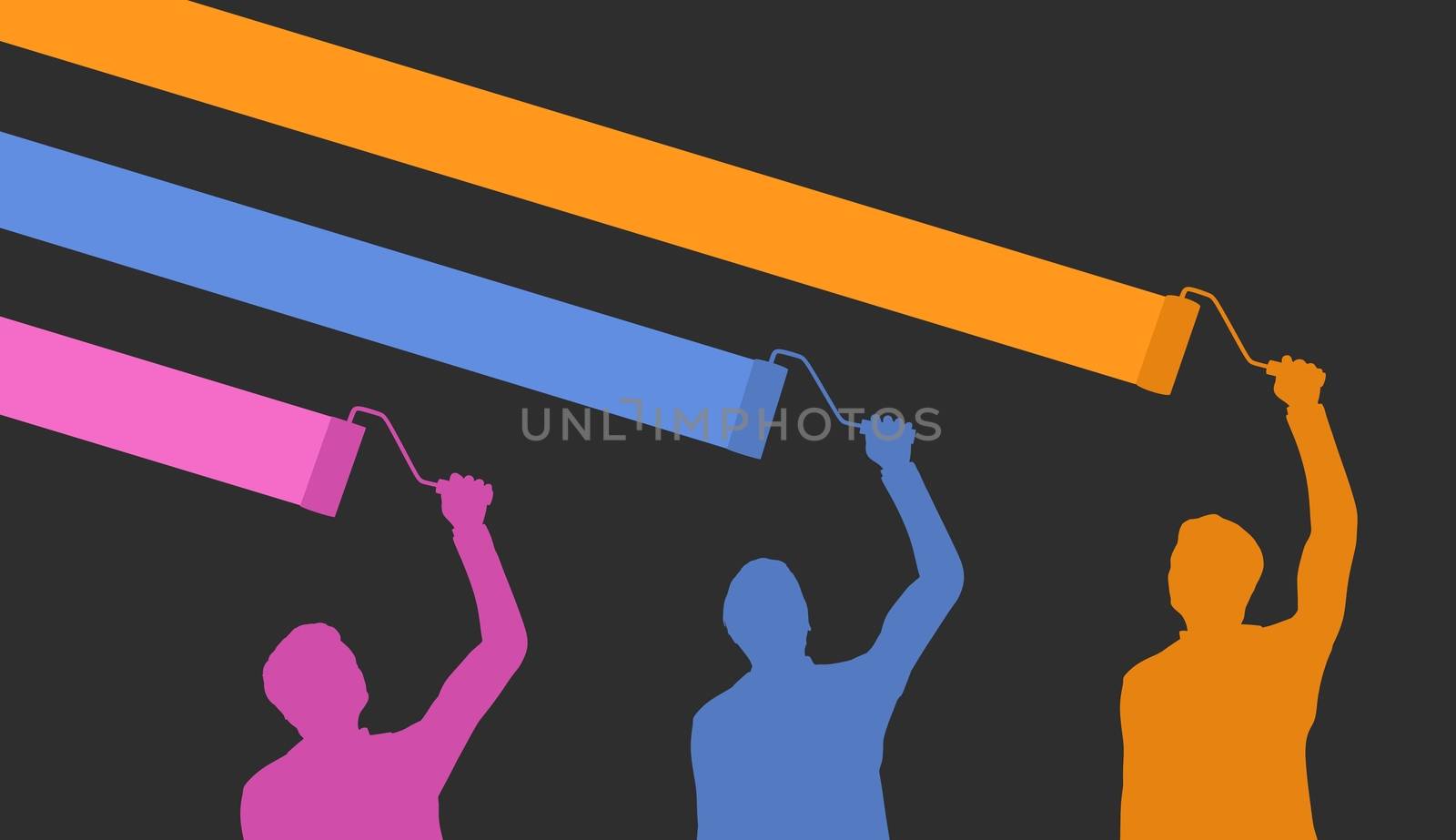 Illustration of three people using paint rollers