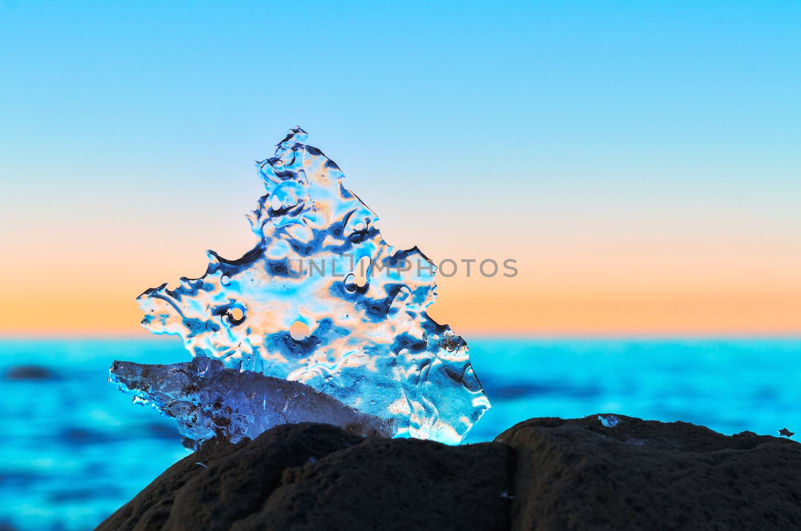 Abstract frozen water on the seashore