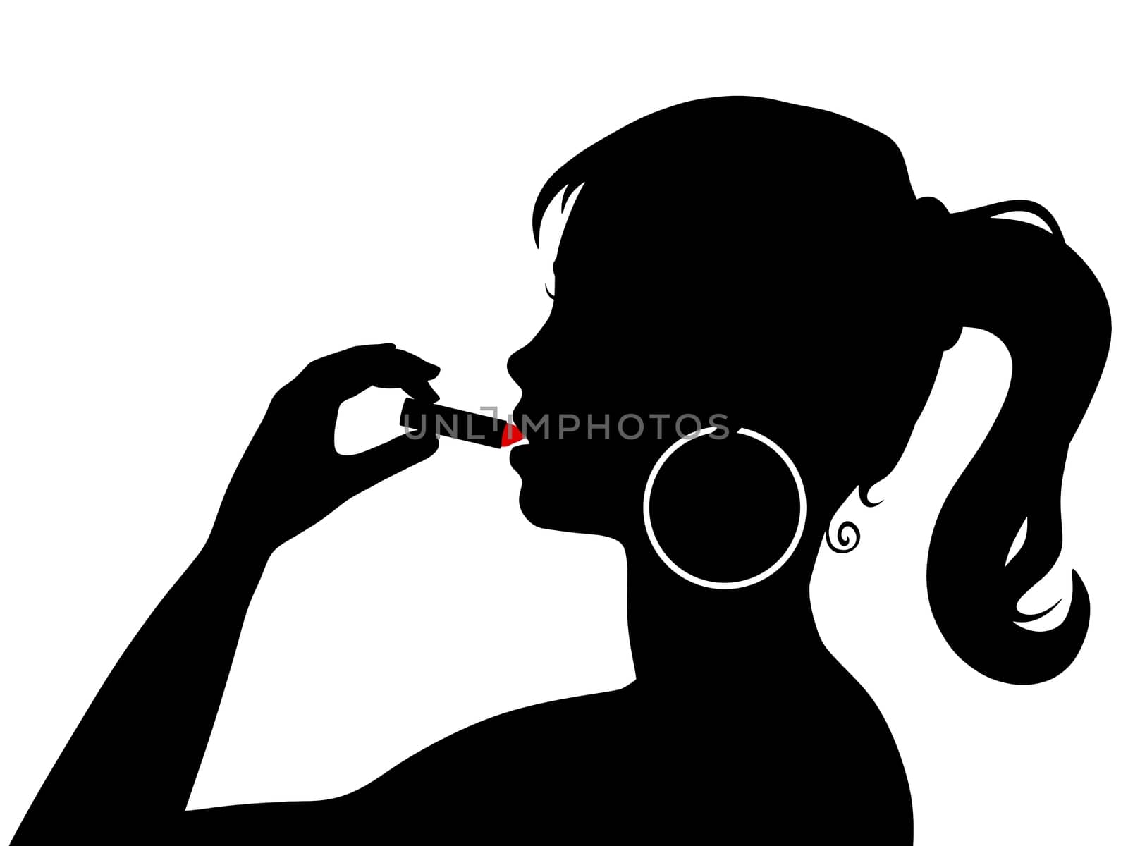 Illustration of a girl applying lipstick