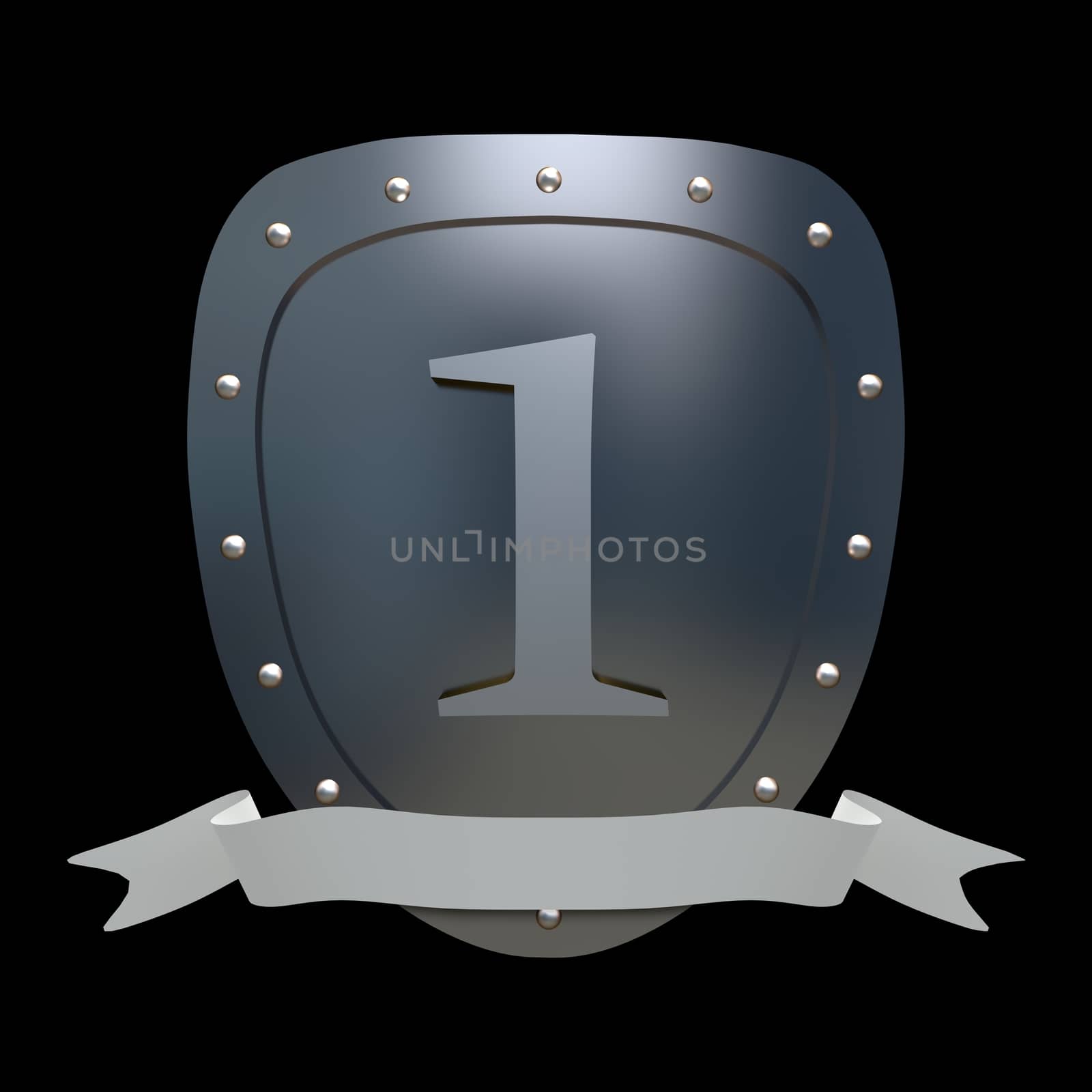 Illustration of a shield marked with a number one and a scroll at the bottom